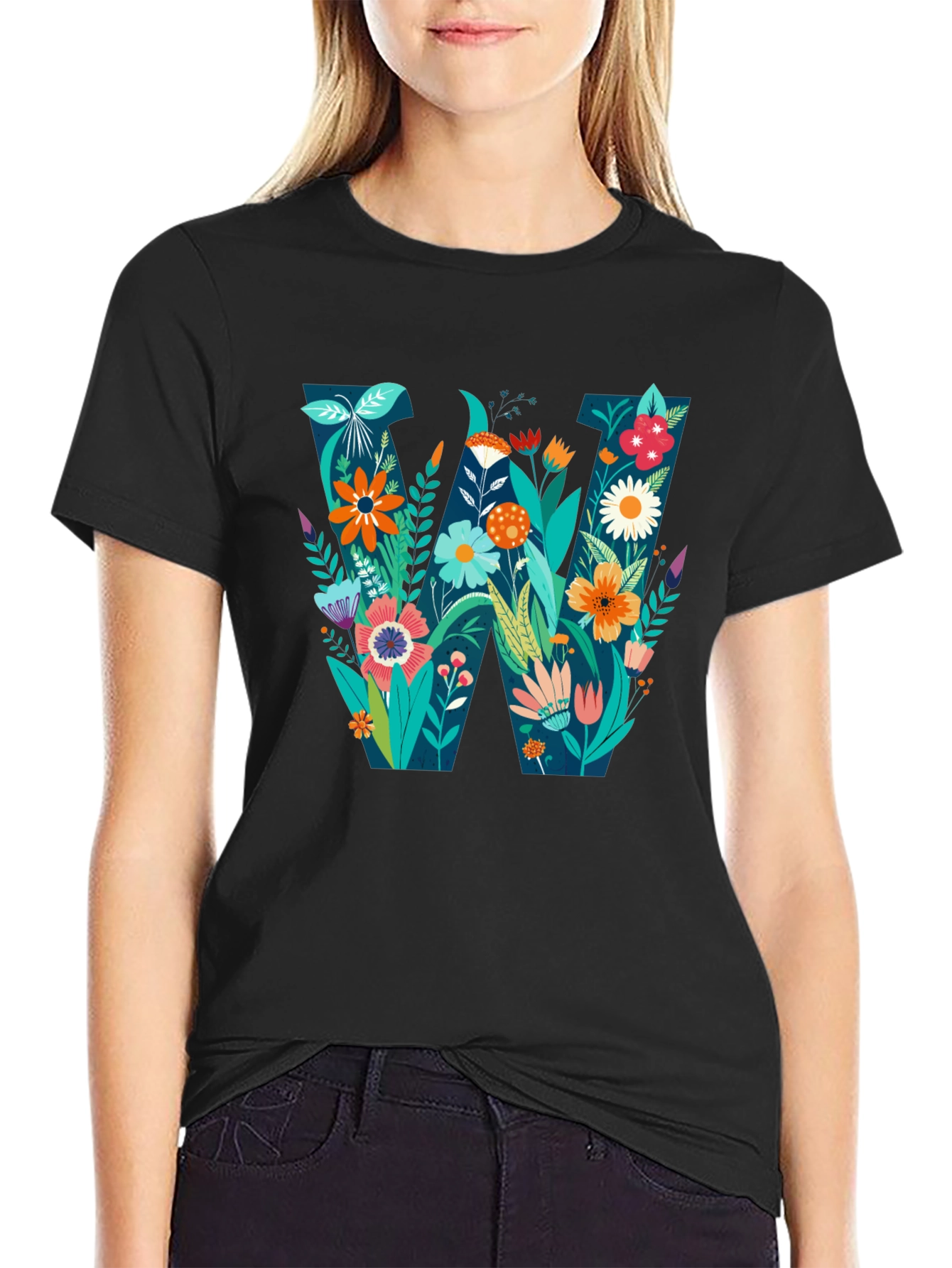 Floral Letter W Graphic T-Shirt