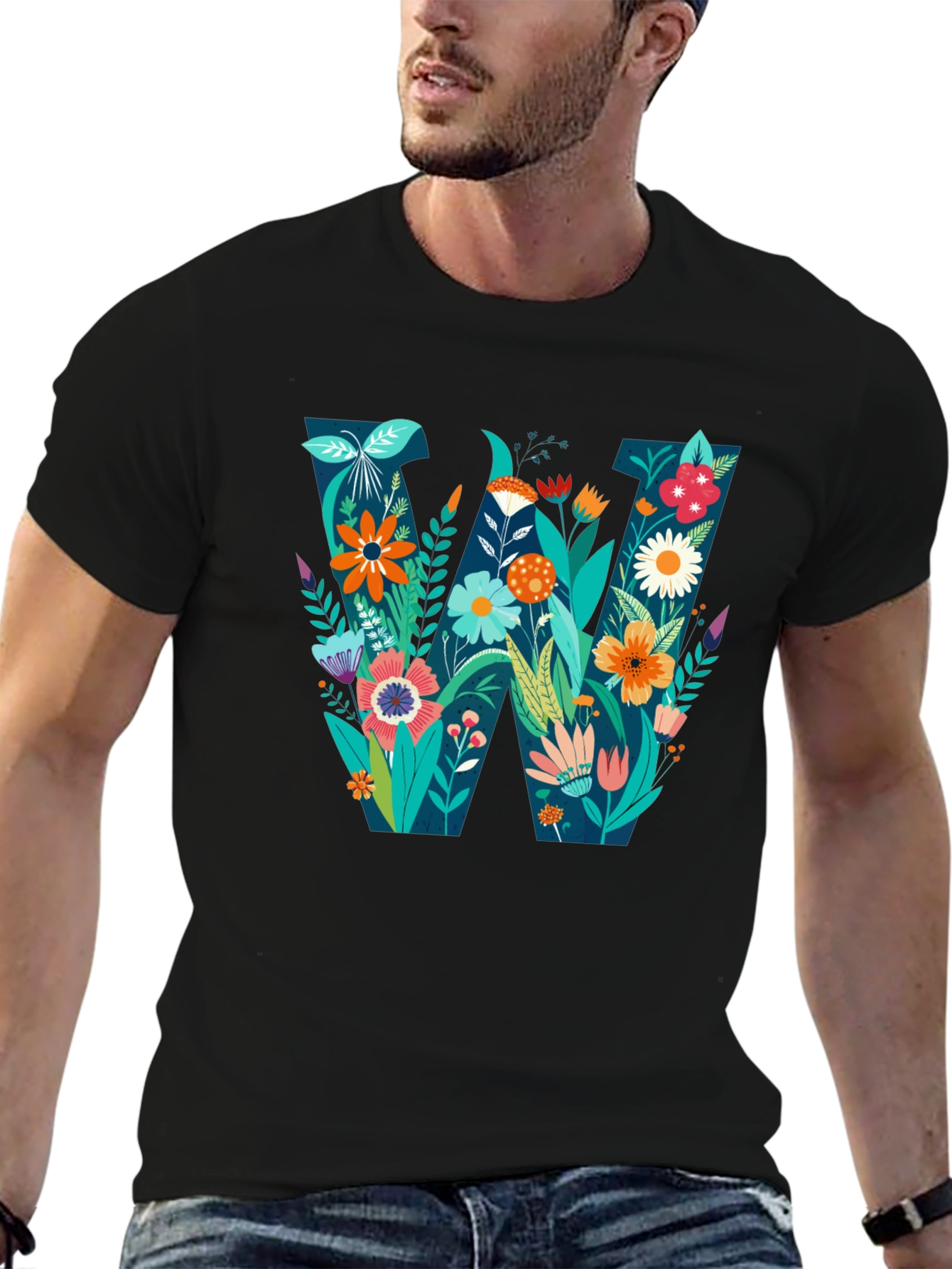 Floral Letter W Graphic T-Shirt
