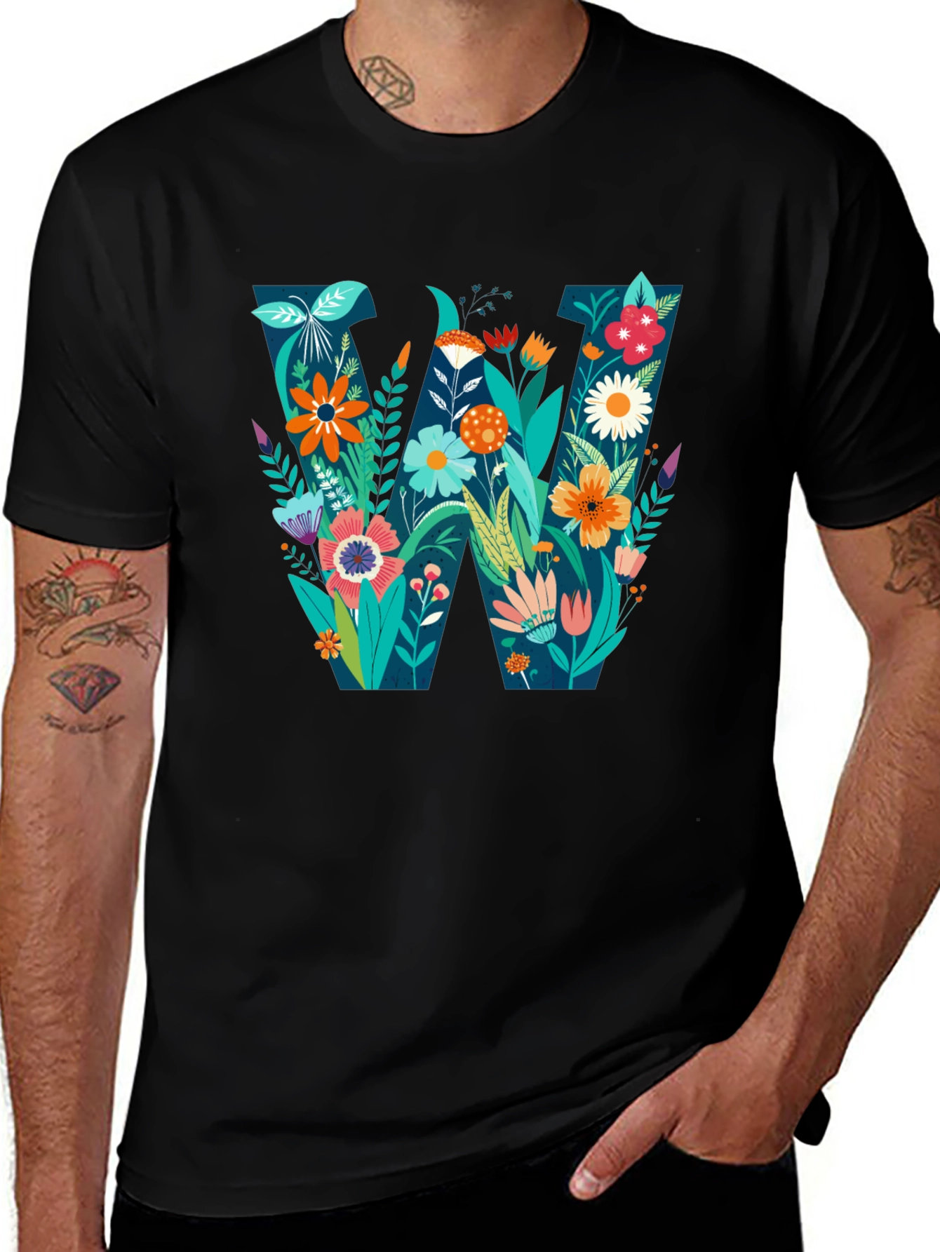 Floral Letter W Graphic T-Shirt