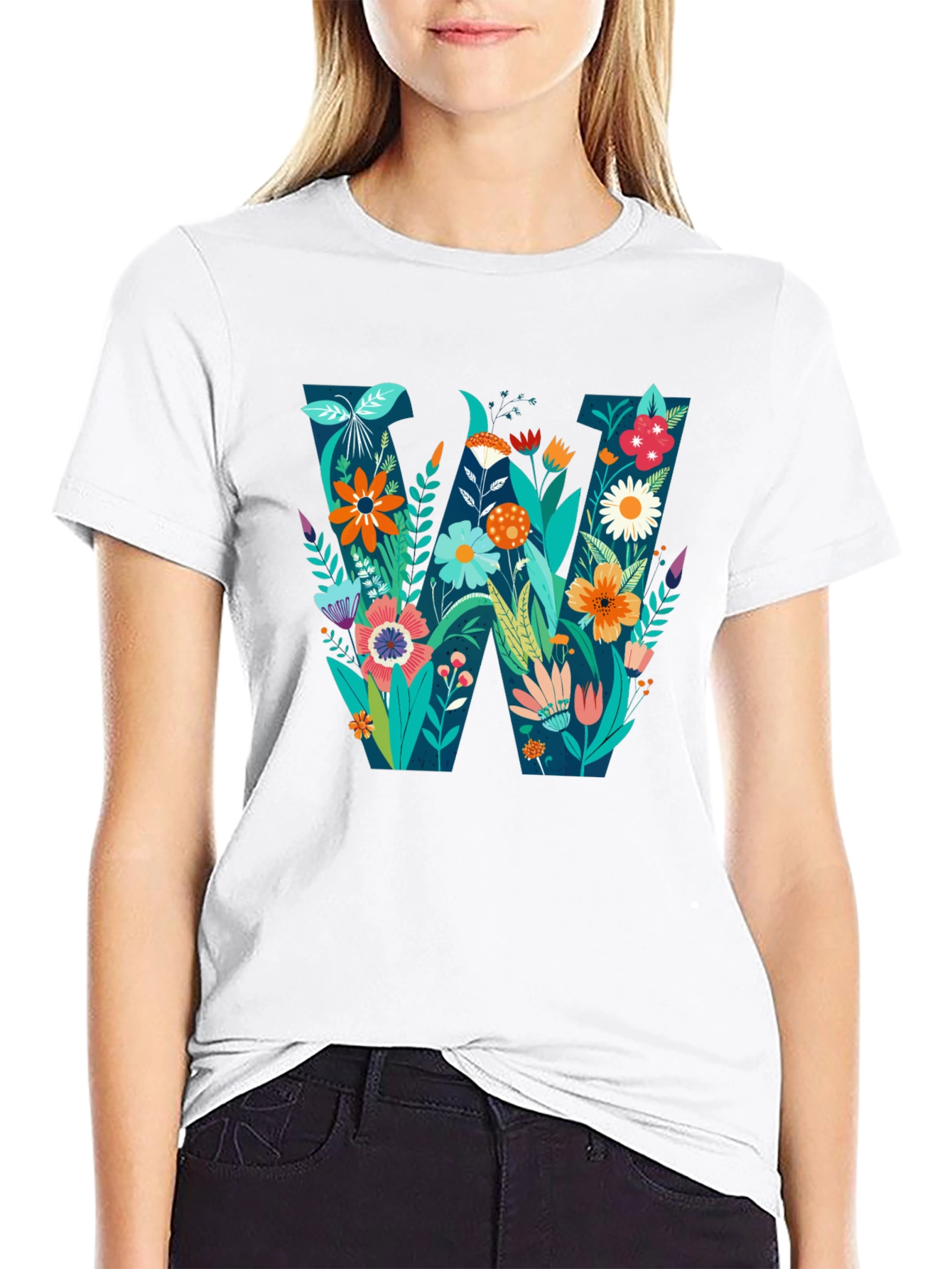 Floral Letter W Graphic T-Shirt