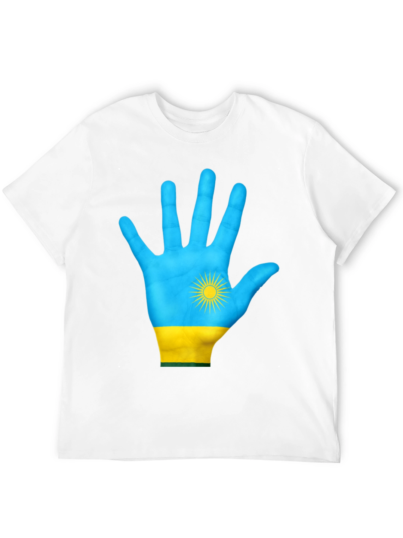 Rwanda Flag Hand Graphic Tee - Black Cotton T-Shirt