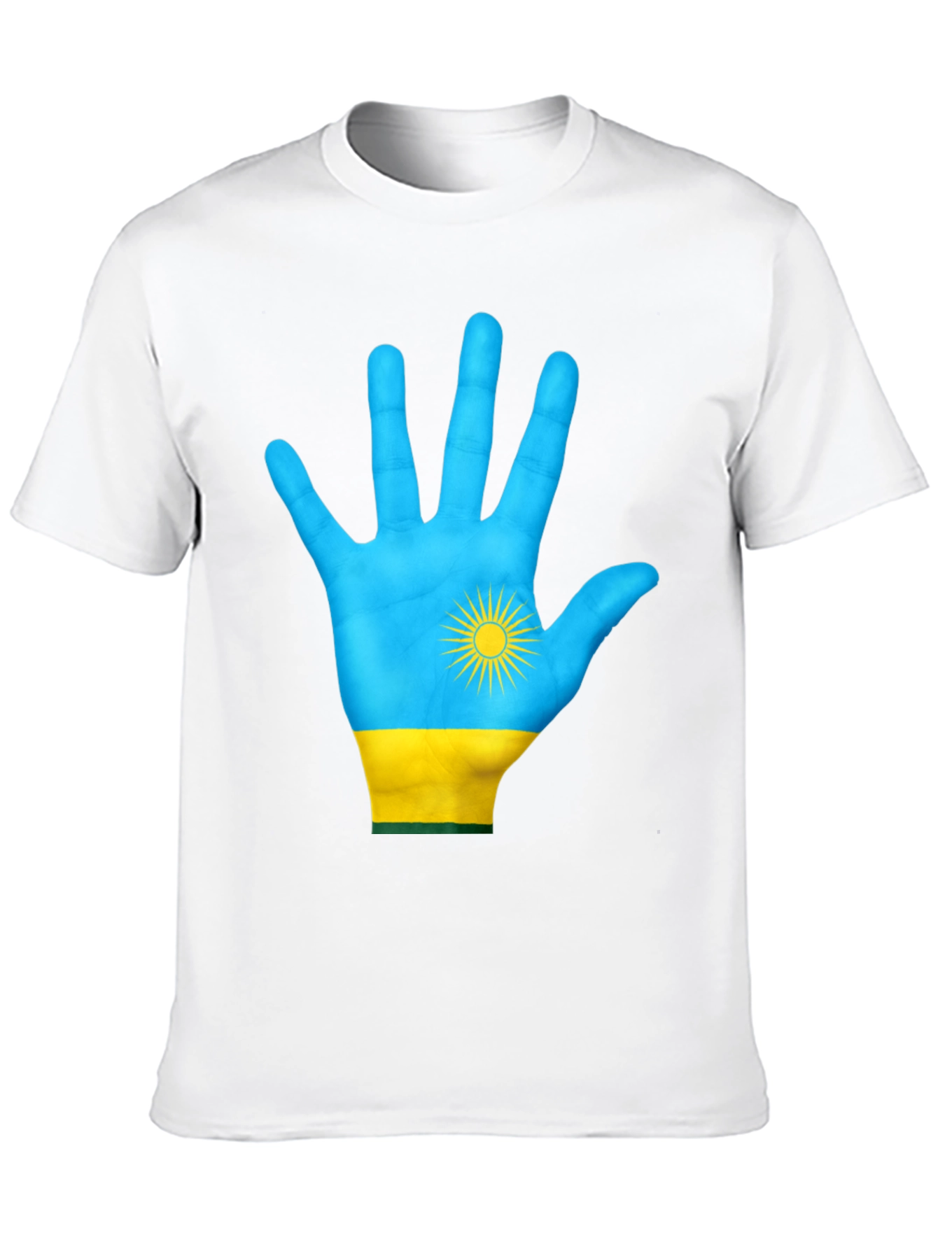 Rwanda Flag Hand Graphic Tee - Black Cotton T-Shirt