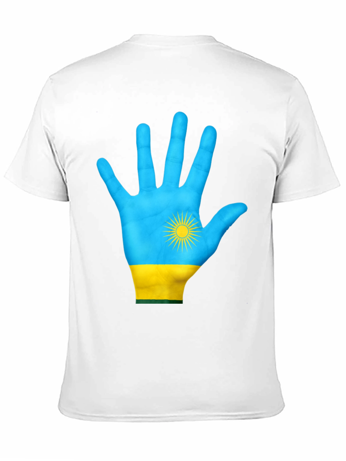 Rwanda Flag Hand Graphic Tee - Black Cotton T-Shirt