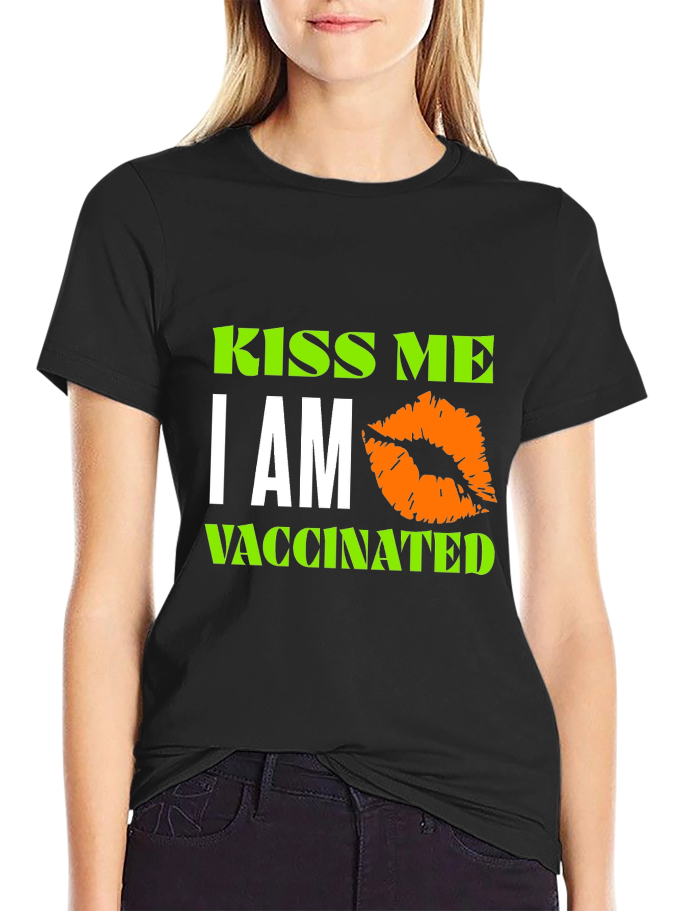 Kiss Me Im Vaccinated Black T-Shirt Novelty Graphic Tee