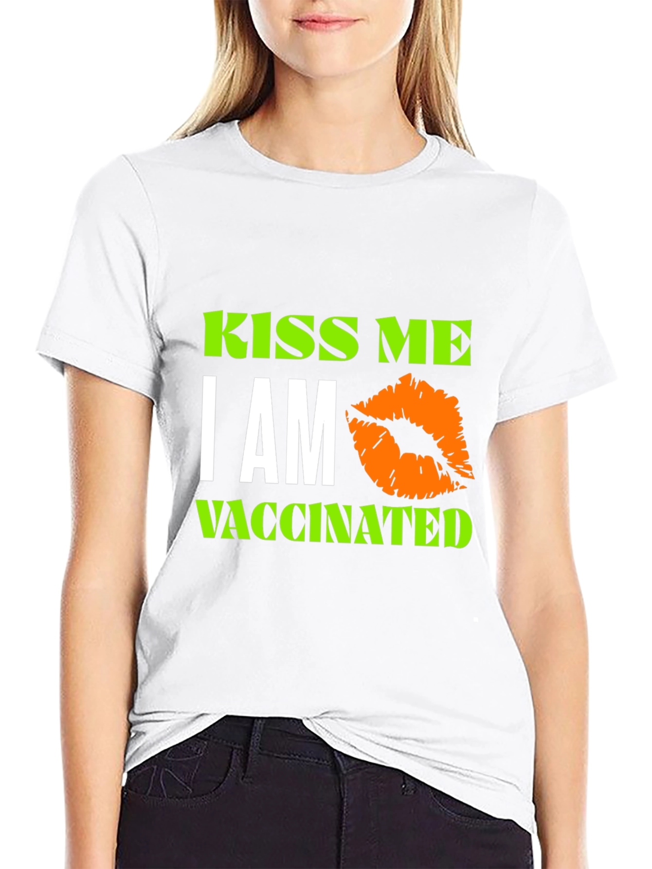 Kiss Me Im Vaccinated Black T-Shirt Novelty Graphic Tee