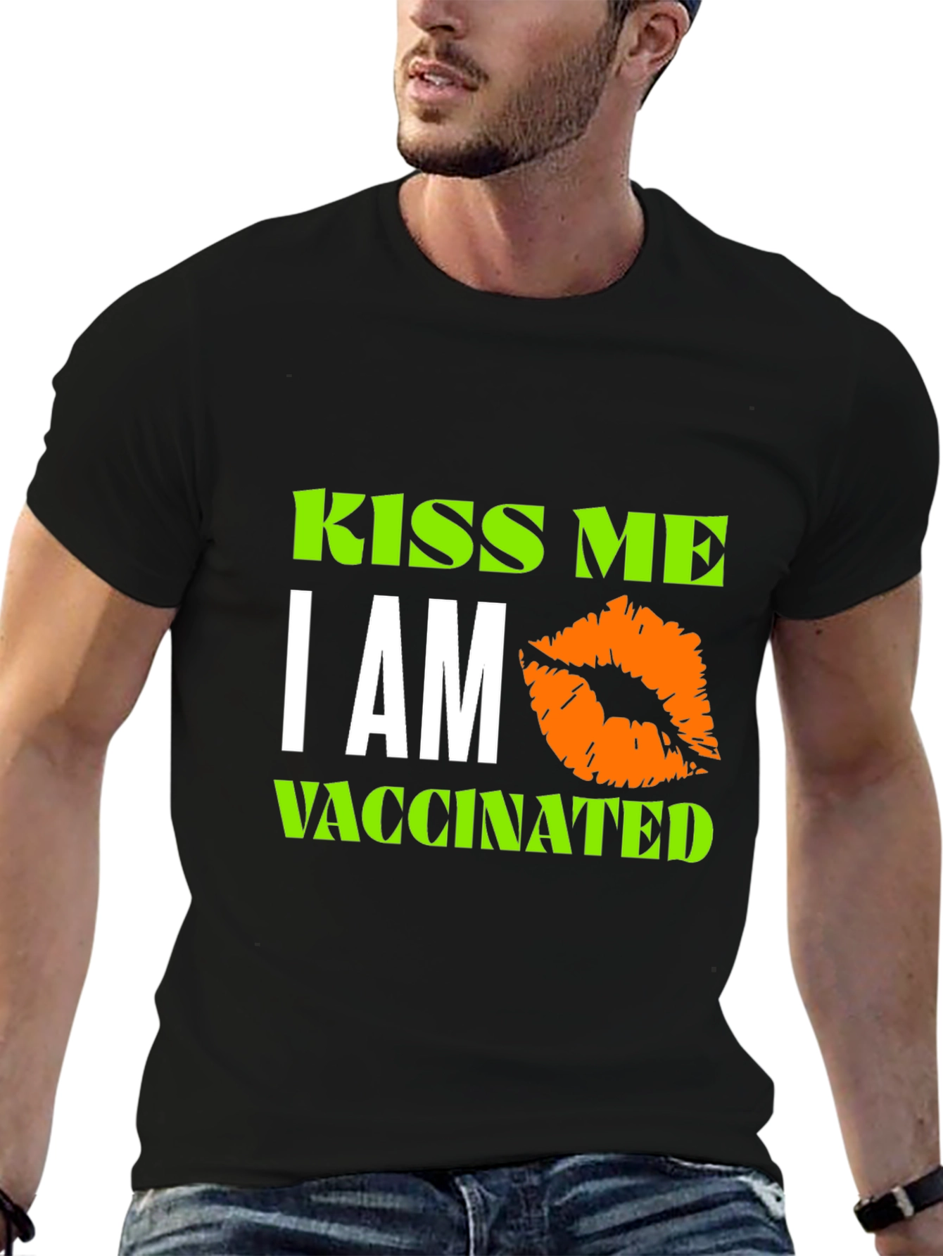 Kiss Me Im Vaccinated Black T-Shirt Novelty Graphic Tee