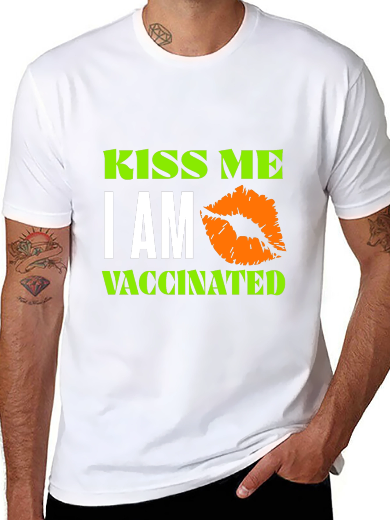 Kiss Me Im Vaccinated Black T-Shirt Novelty Graphic Tee