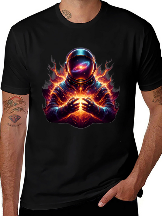 Astronaut Galaxy Fire Black T-Shirt