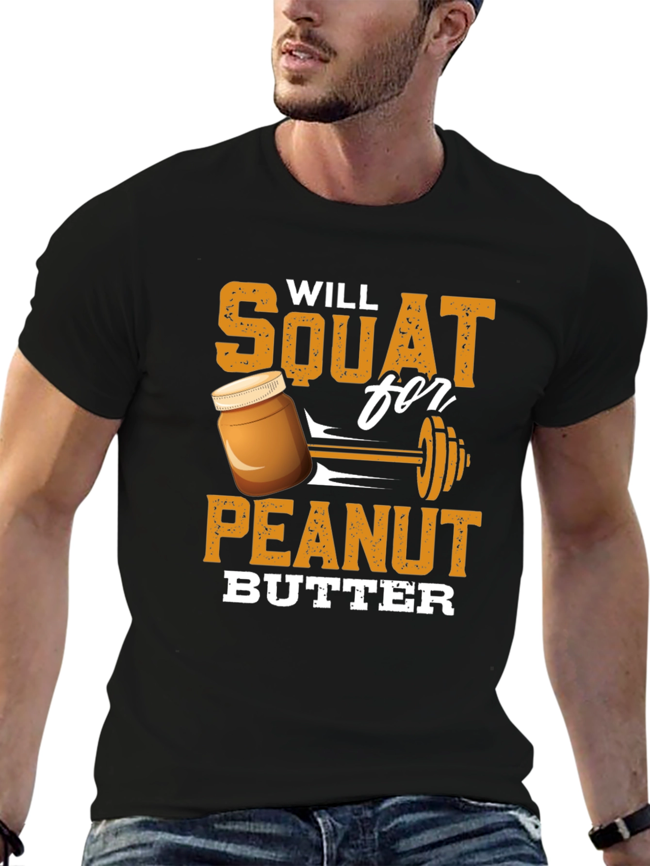 Will Squat For Peanut Butter Black Graphic Tee