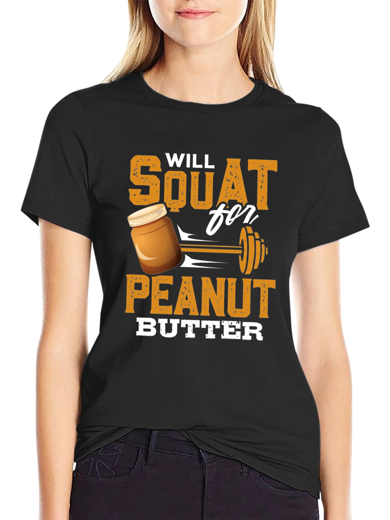 Will Squat For Peanut Butter Black Graphic Tee