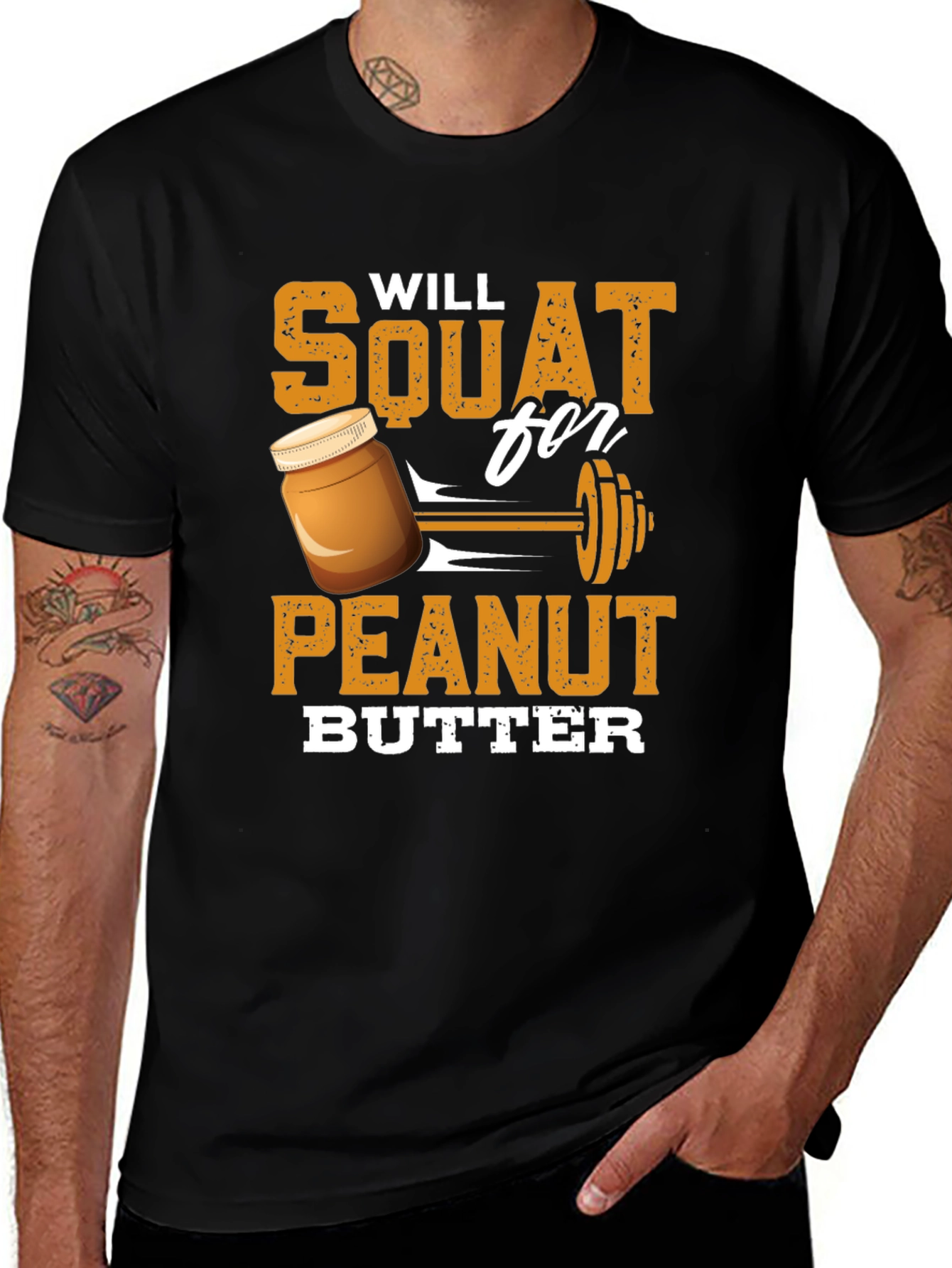 Will Squat For Peanut Butter Black Graphic Tee
