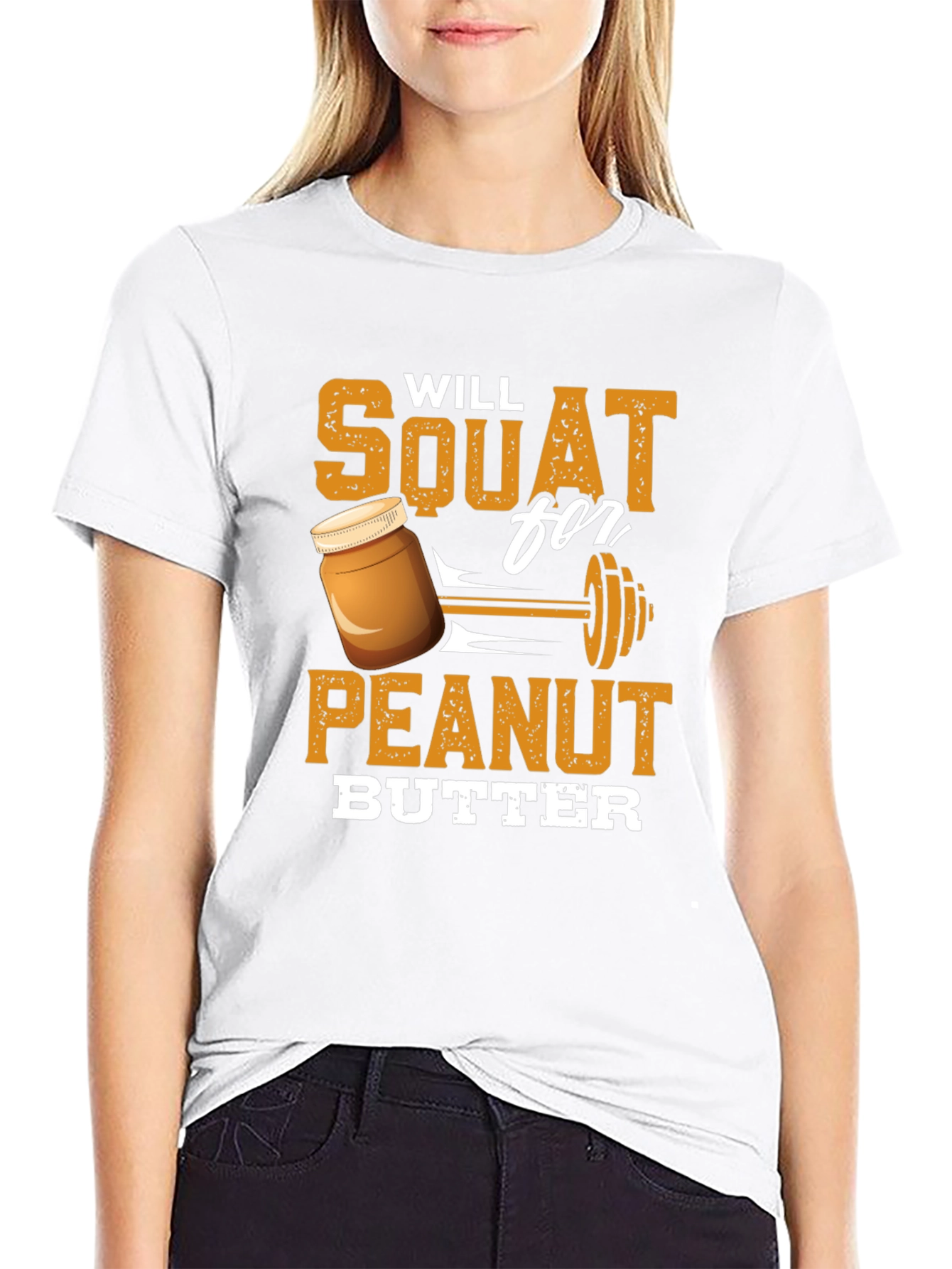 Will Squat For Peanut Butter Black Graphic Tee