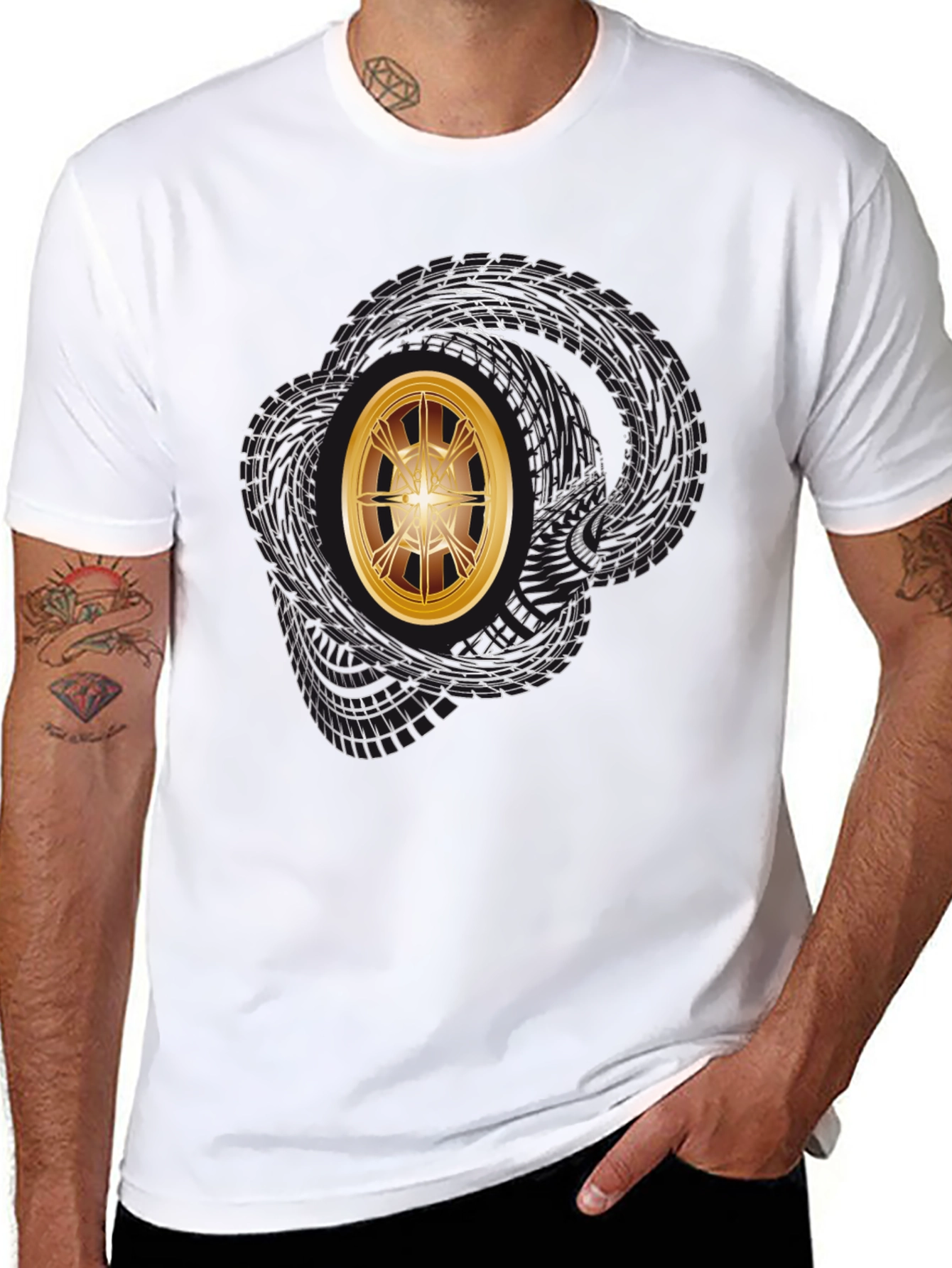 Graphic Tee - Tire Tracks & Gold Rim