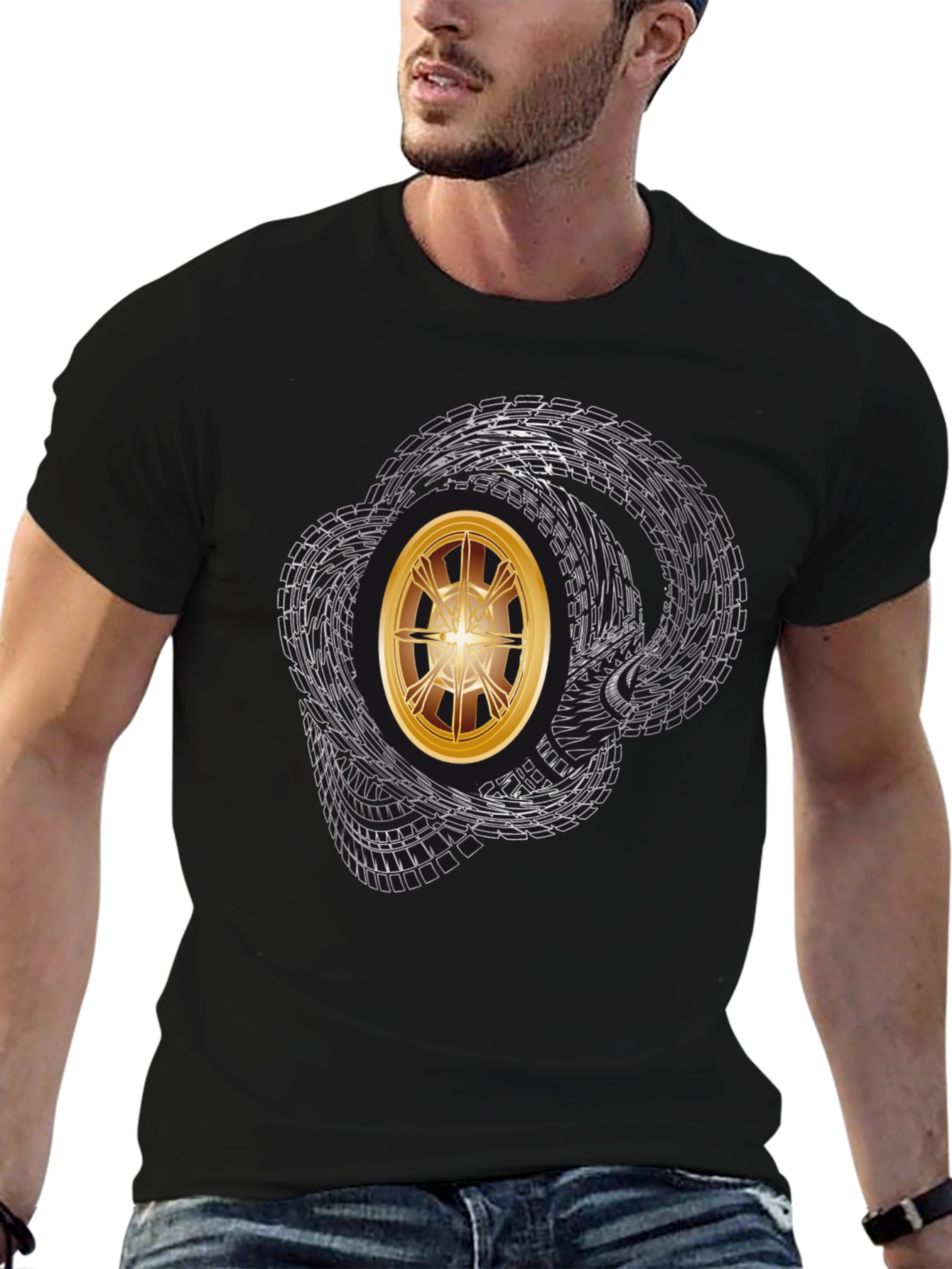 Graphic Tee - Tire Tracks & Gold Rim