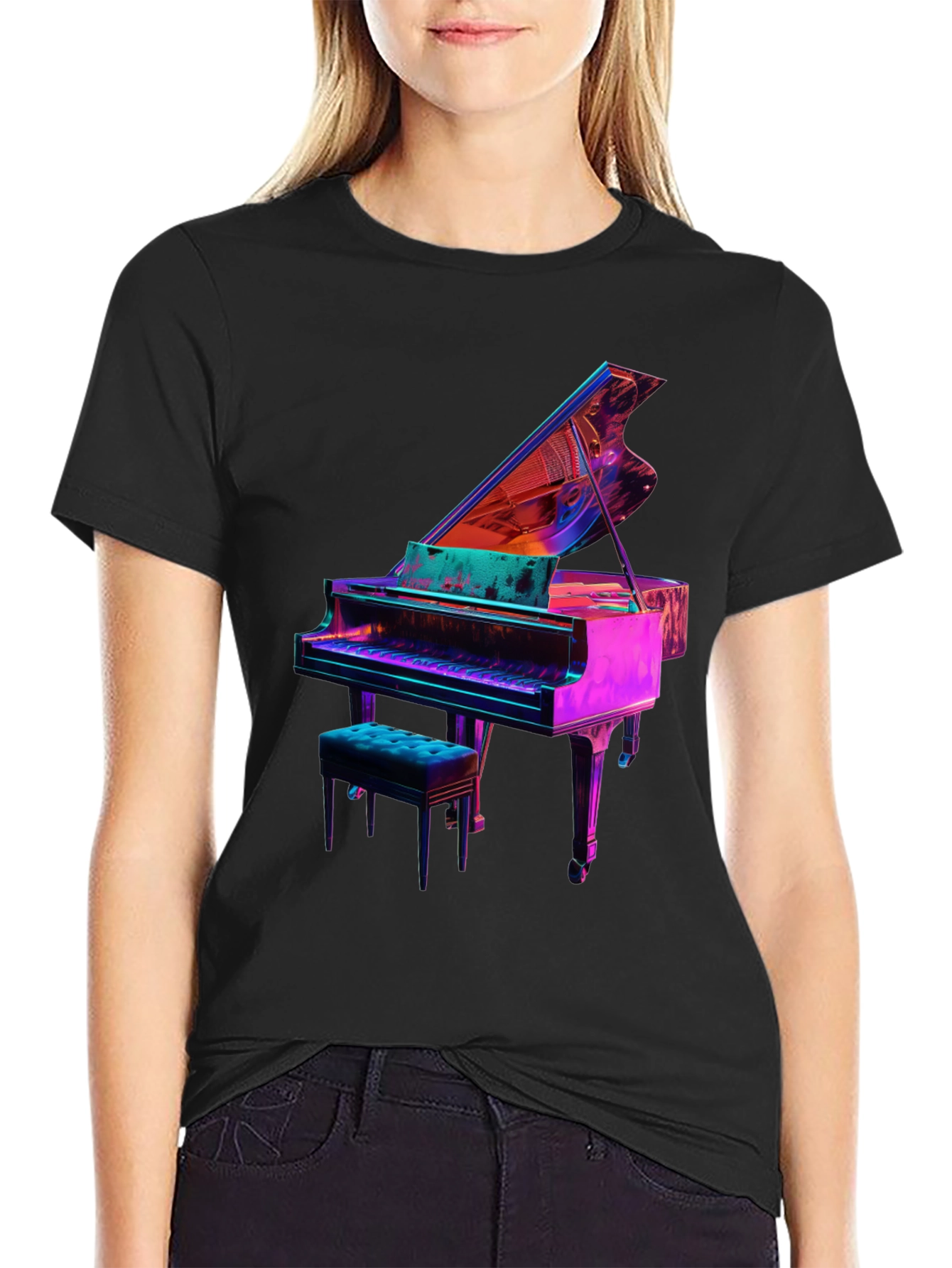 Piano Graphic Tee - Unique Neon Design