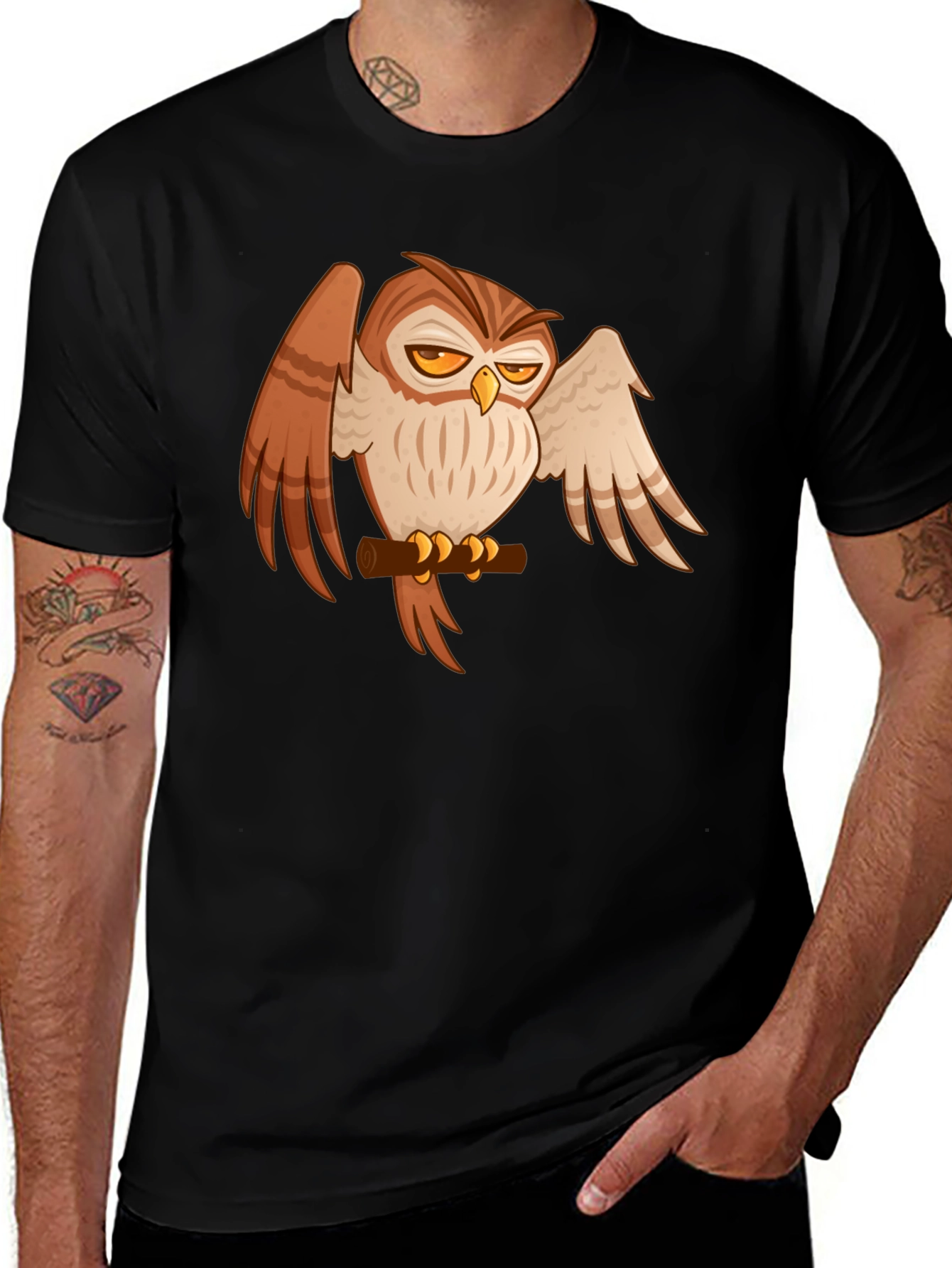 Black T-Shirt with Owl Print