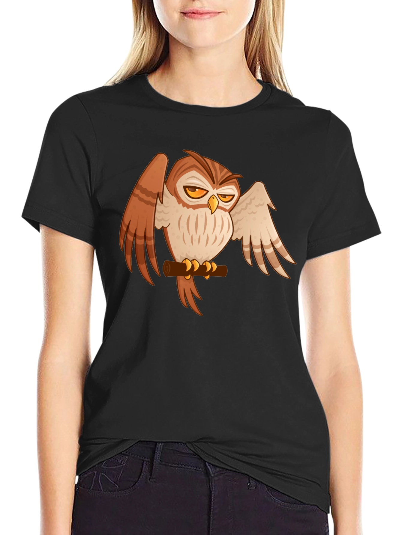 Black T-Shirt with Owl Print