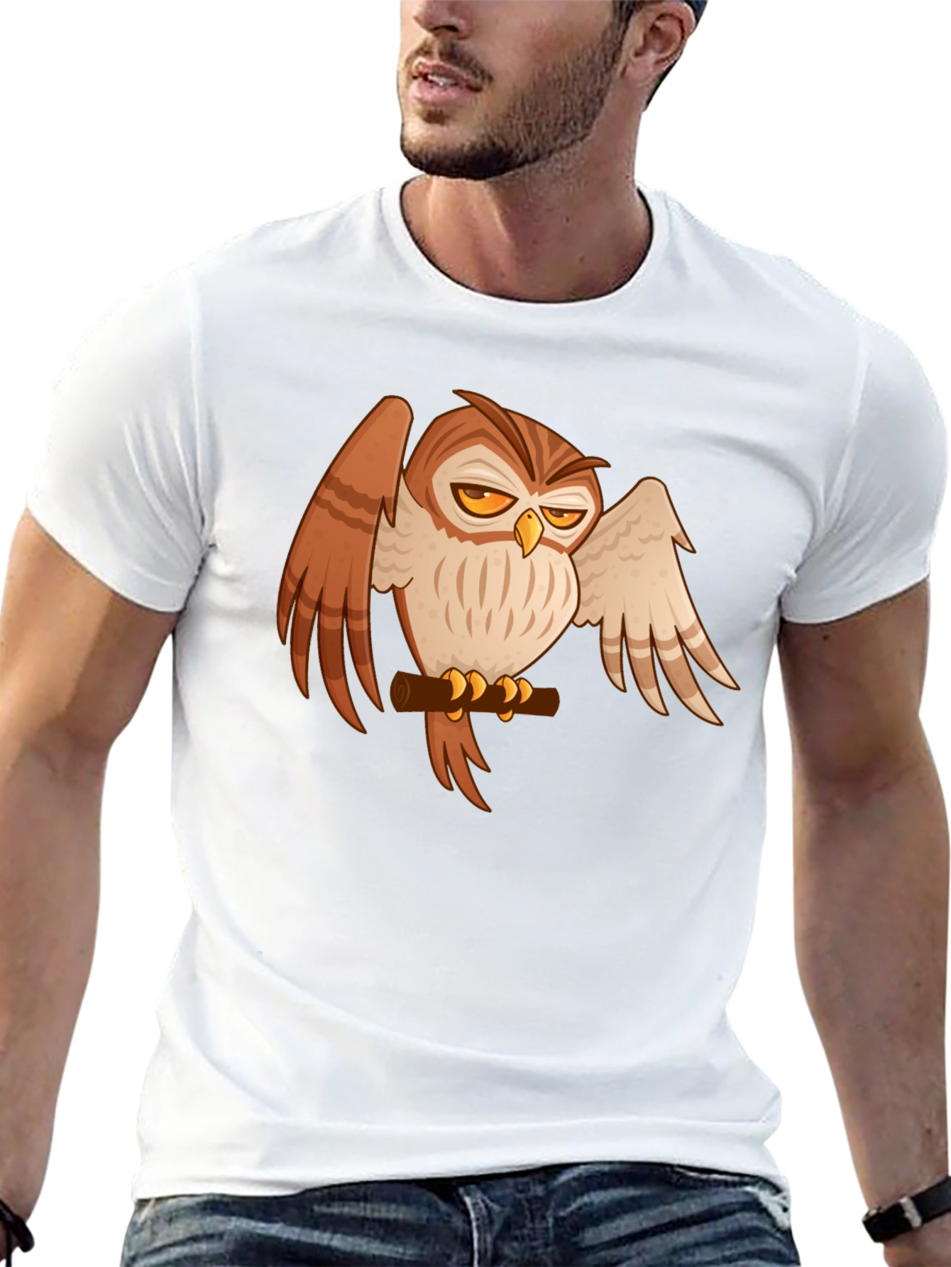 Black T-Shirt with Owl Print