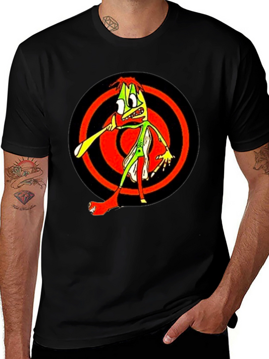 Mens Black Graphic T-Shirt - Weird Cartoon