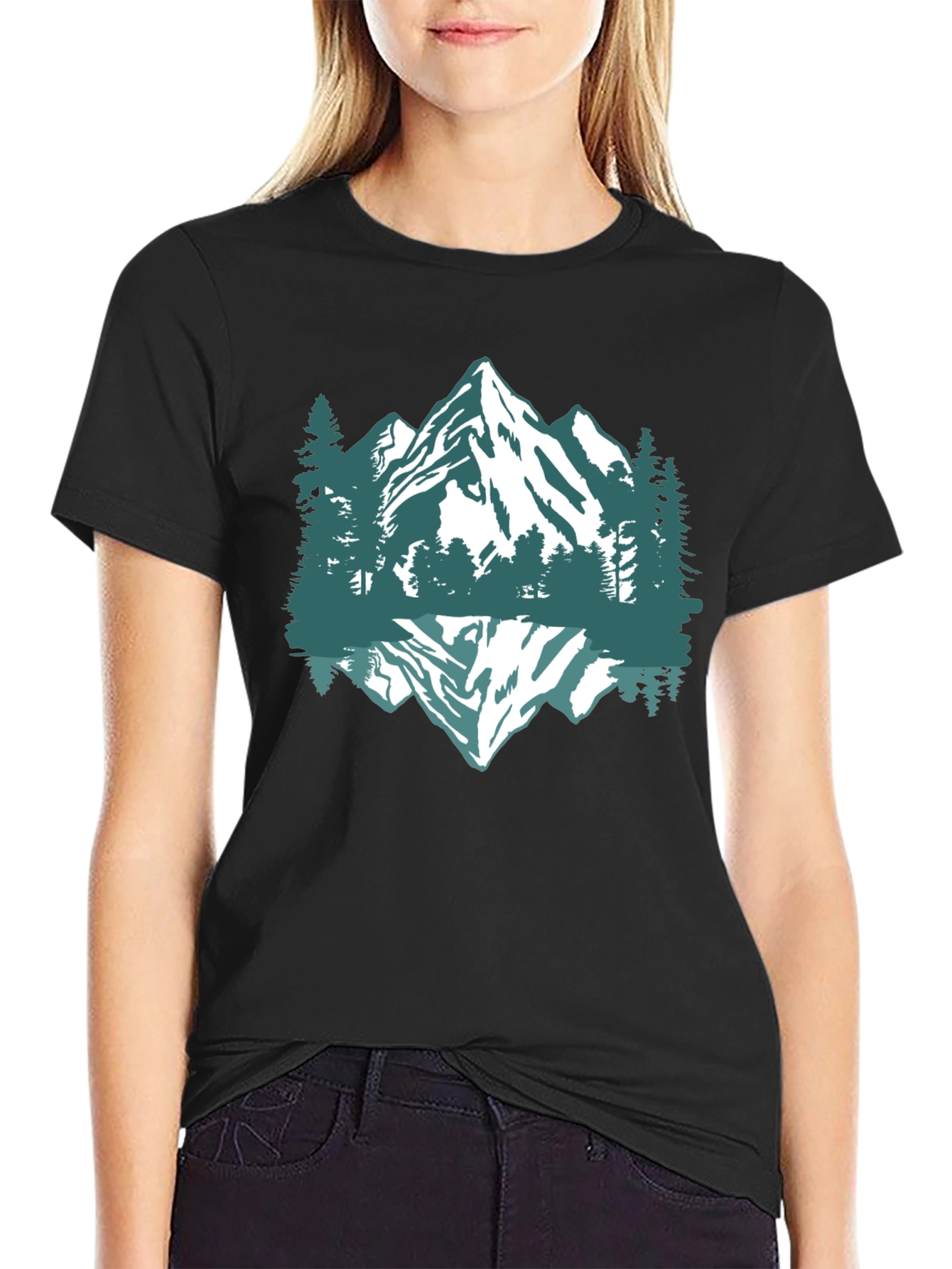Mountain Reflection Graphic Tee - Black