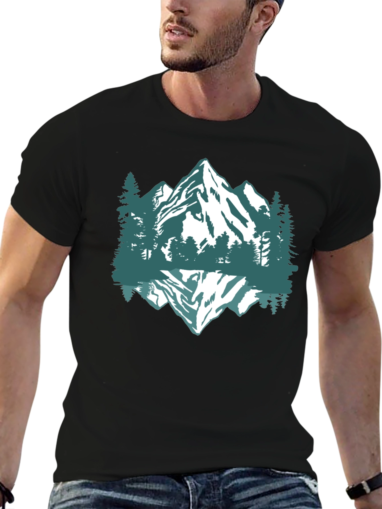 Mountain Reflection Graphic Tee - Black