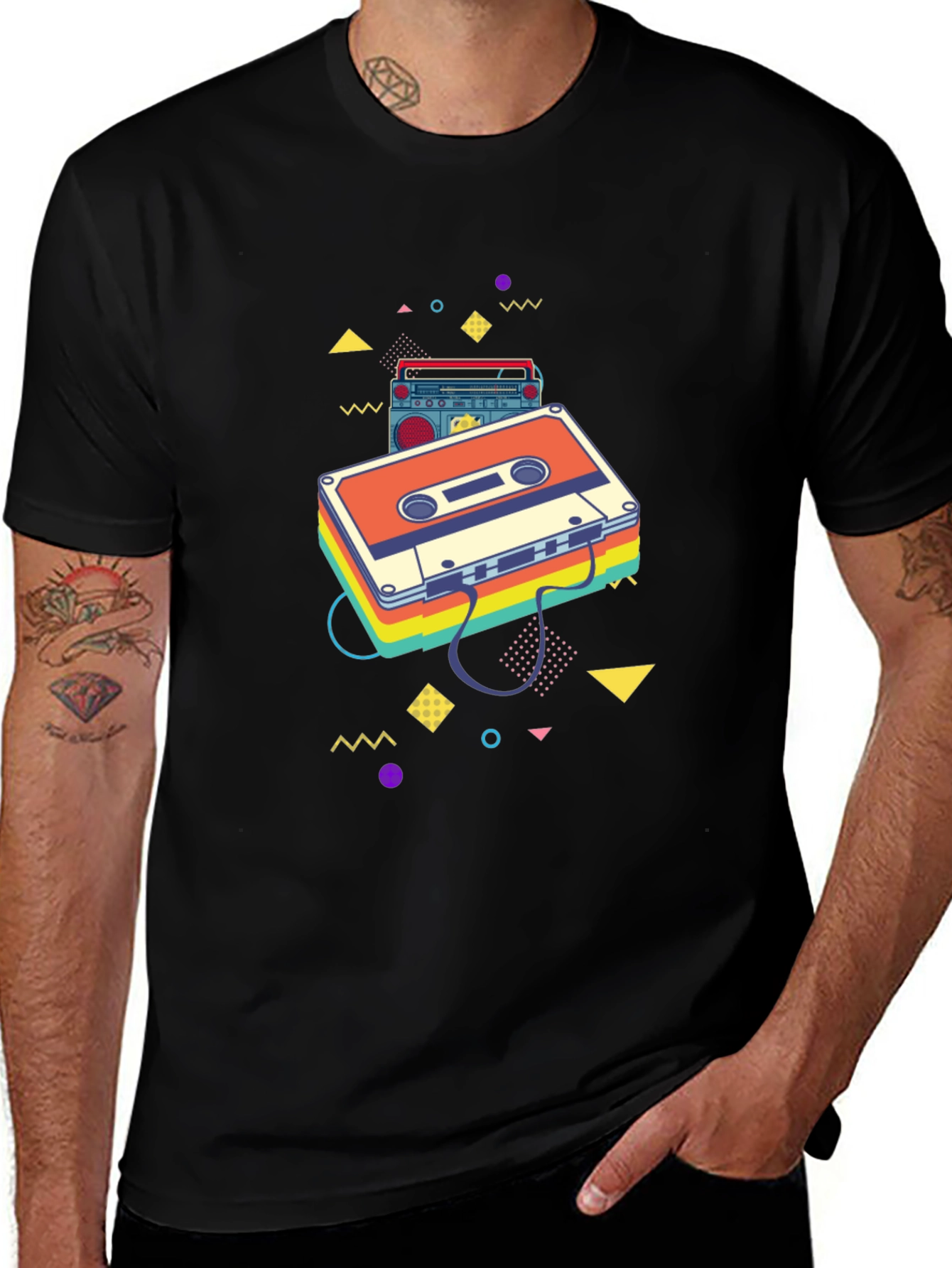 Retro Cassette Tape Graphic Tee - Black