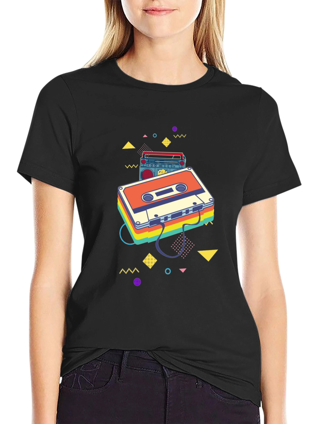 Retro Cassette Tape Graphic Tee - Black