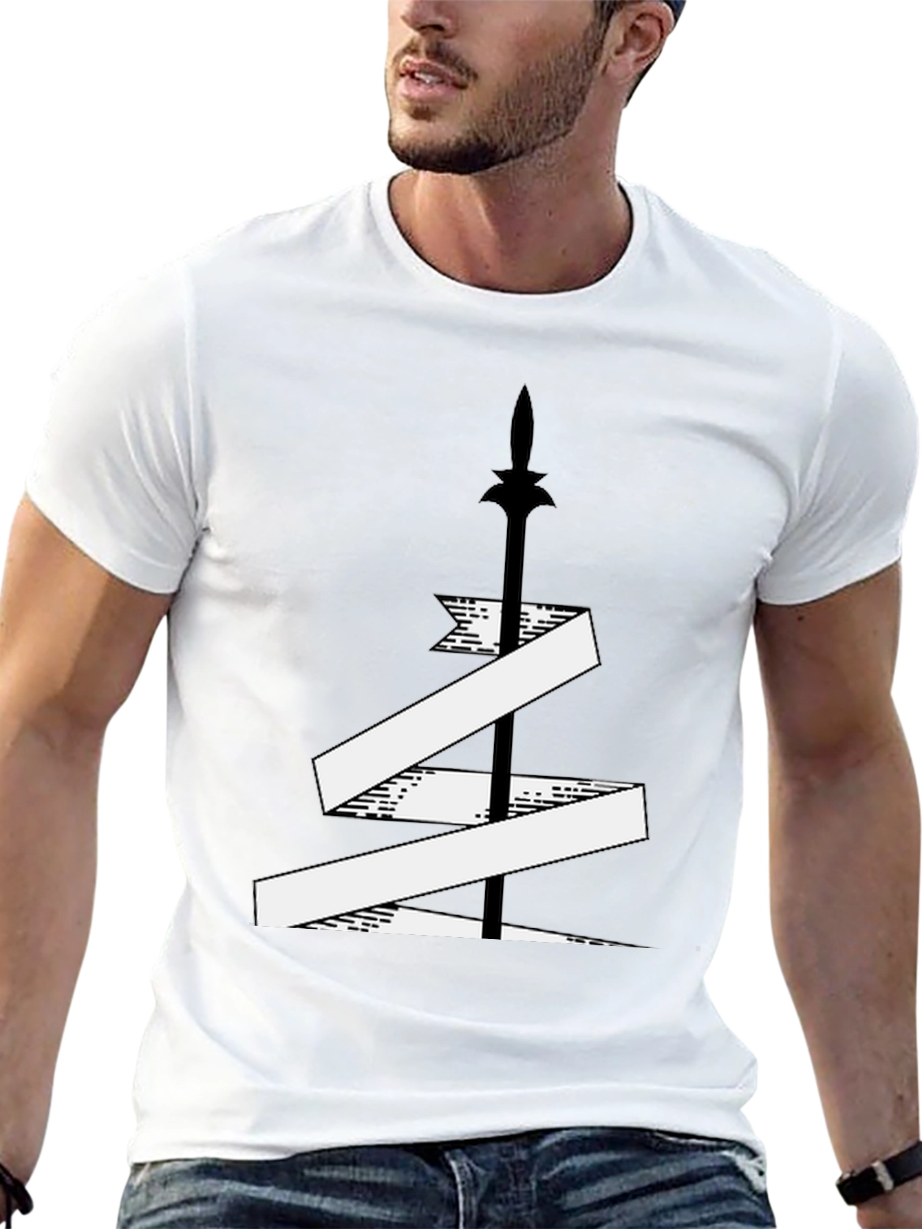 Spear and Ribbon Graphic Tee - Cool Design