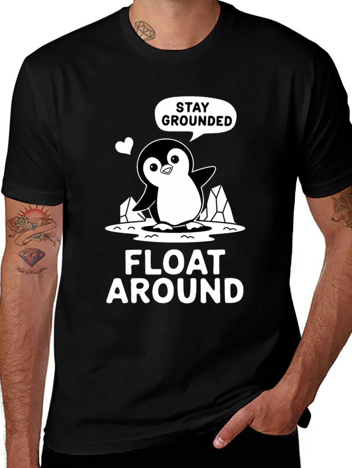 Stay Grounded Penguin Graphic Tee - Black