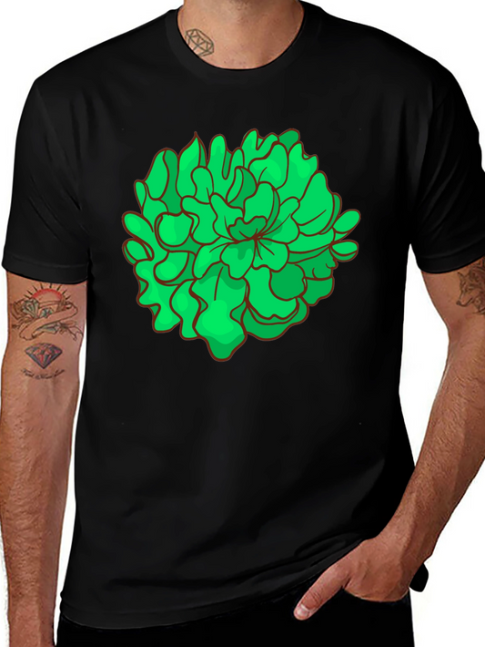 Green Floral Graphic Black T-Shirt