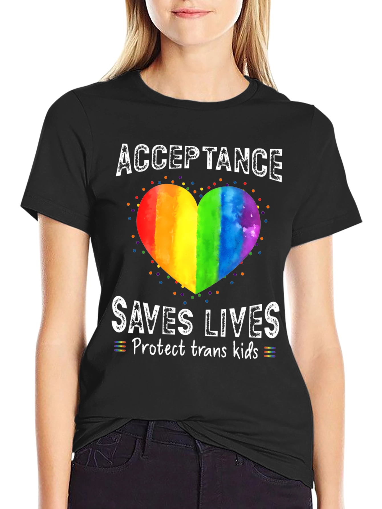 Acceptance Saves Lives Rainbow Heart T-Shirt