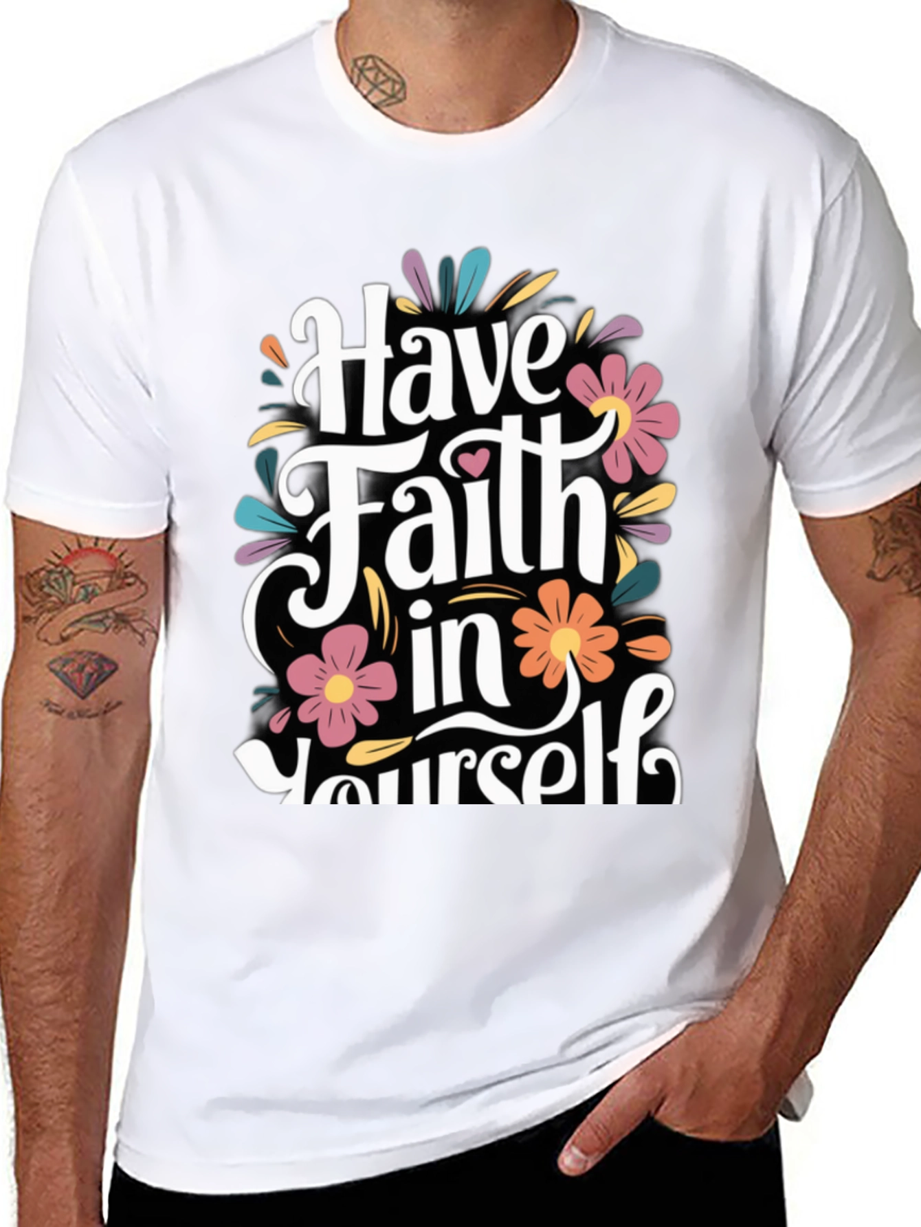 Floral Have Faith In Yourself Black T-Shirt