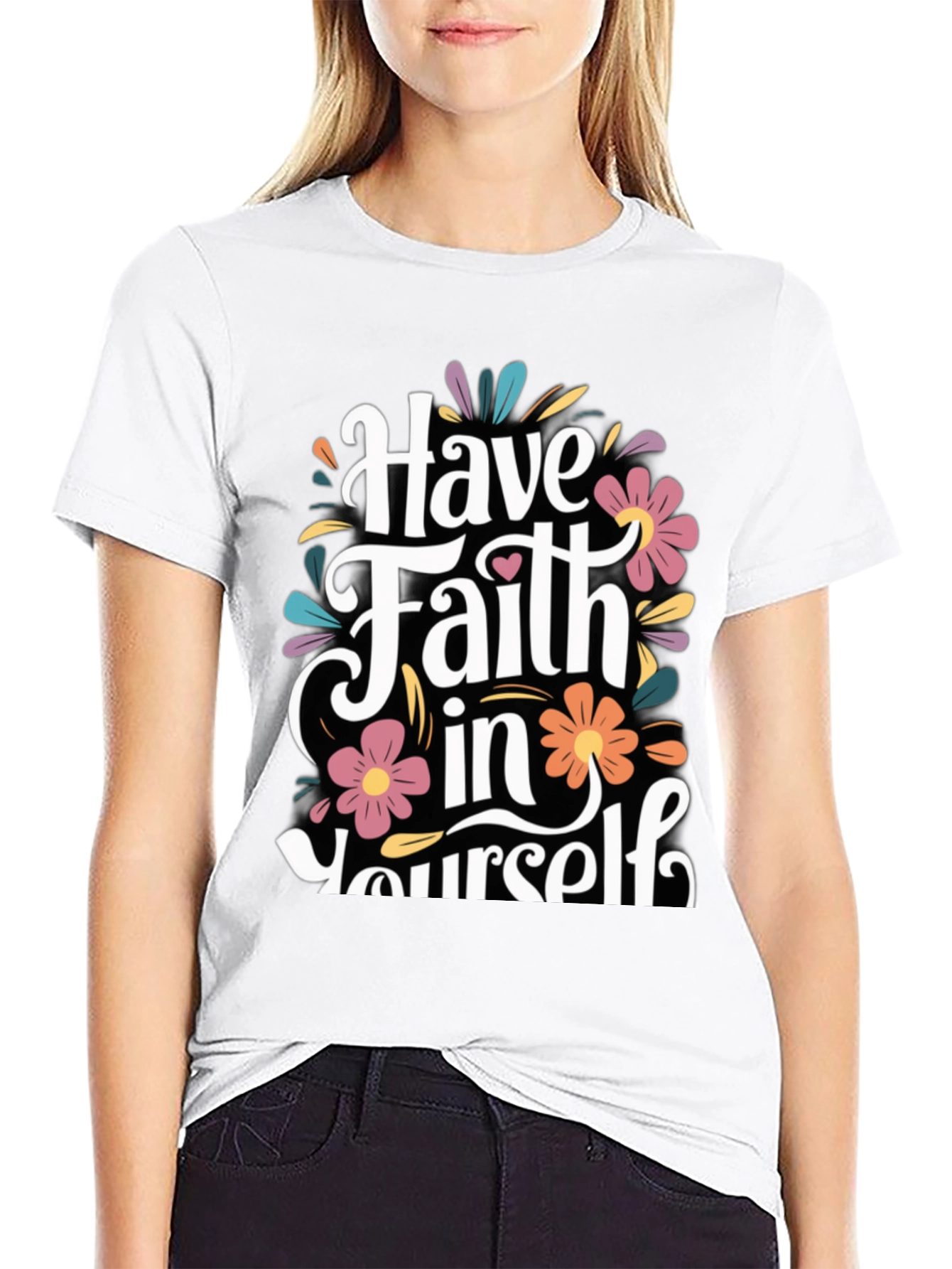 Floral Have Faith In Yourself Black T-Shirt