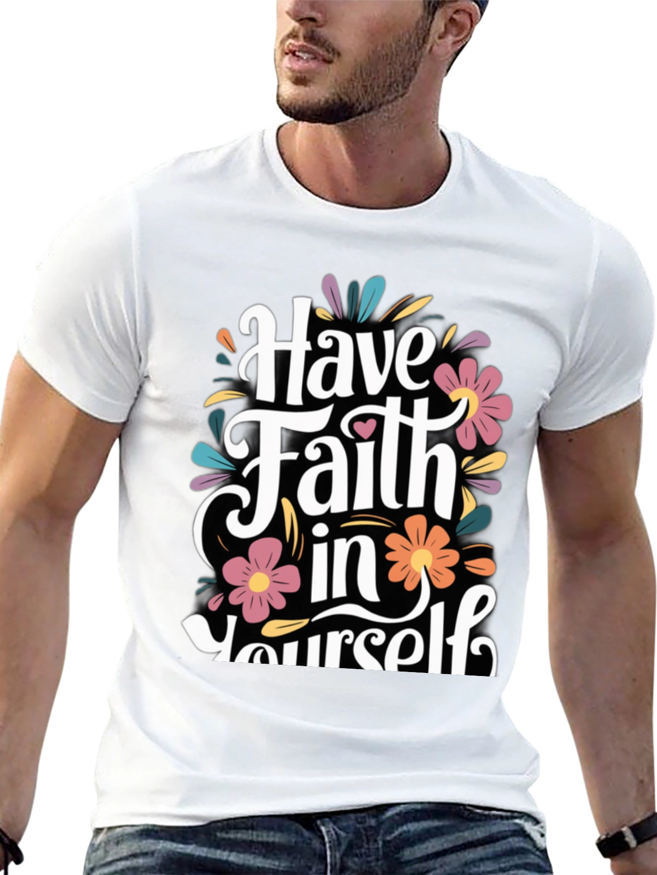 Floral Have Faith In Yourself Black T-Shirt