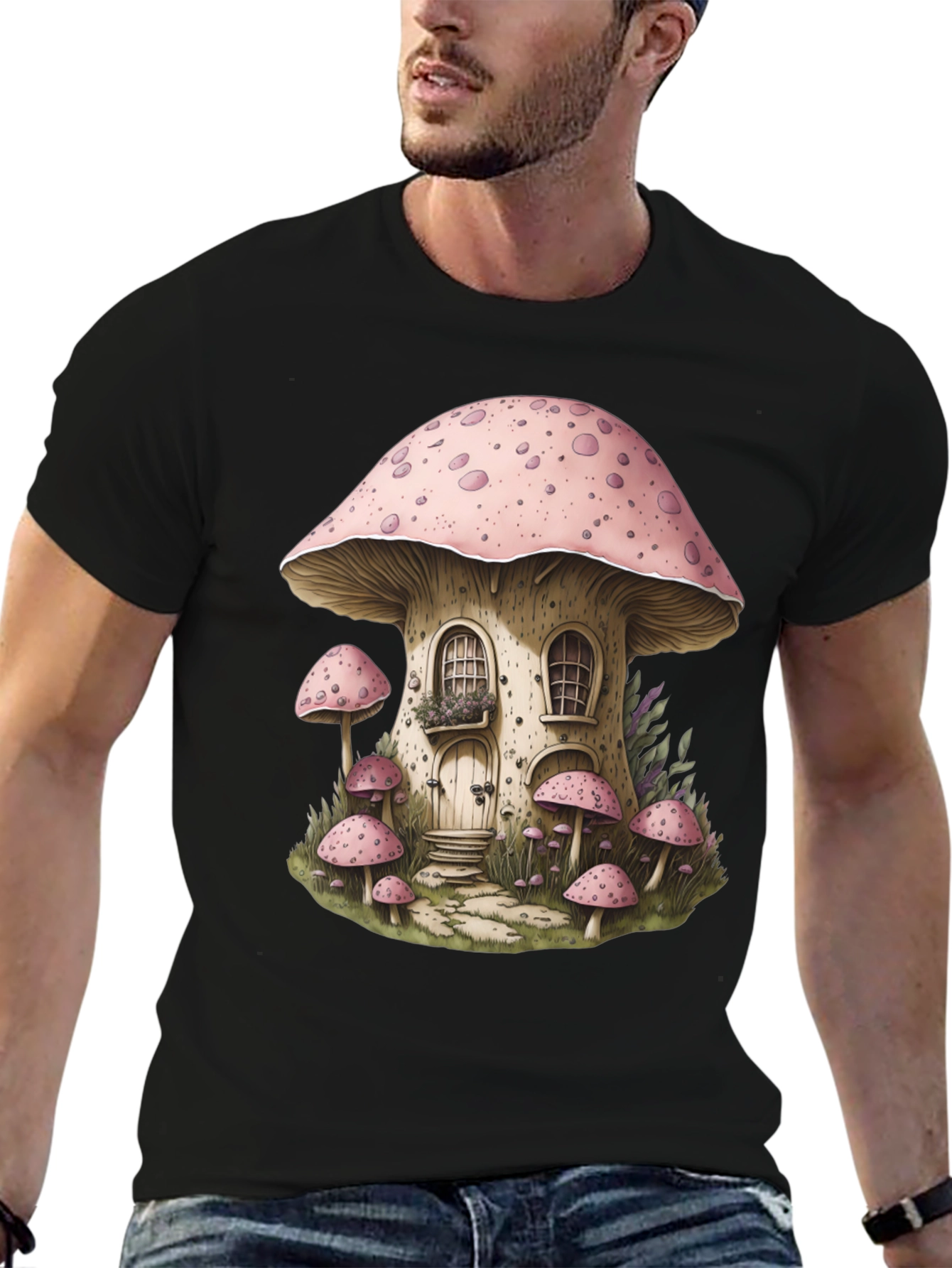 Mushroom House Graphic Tee - Whimsical Design