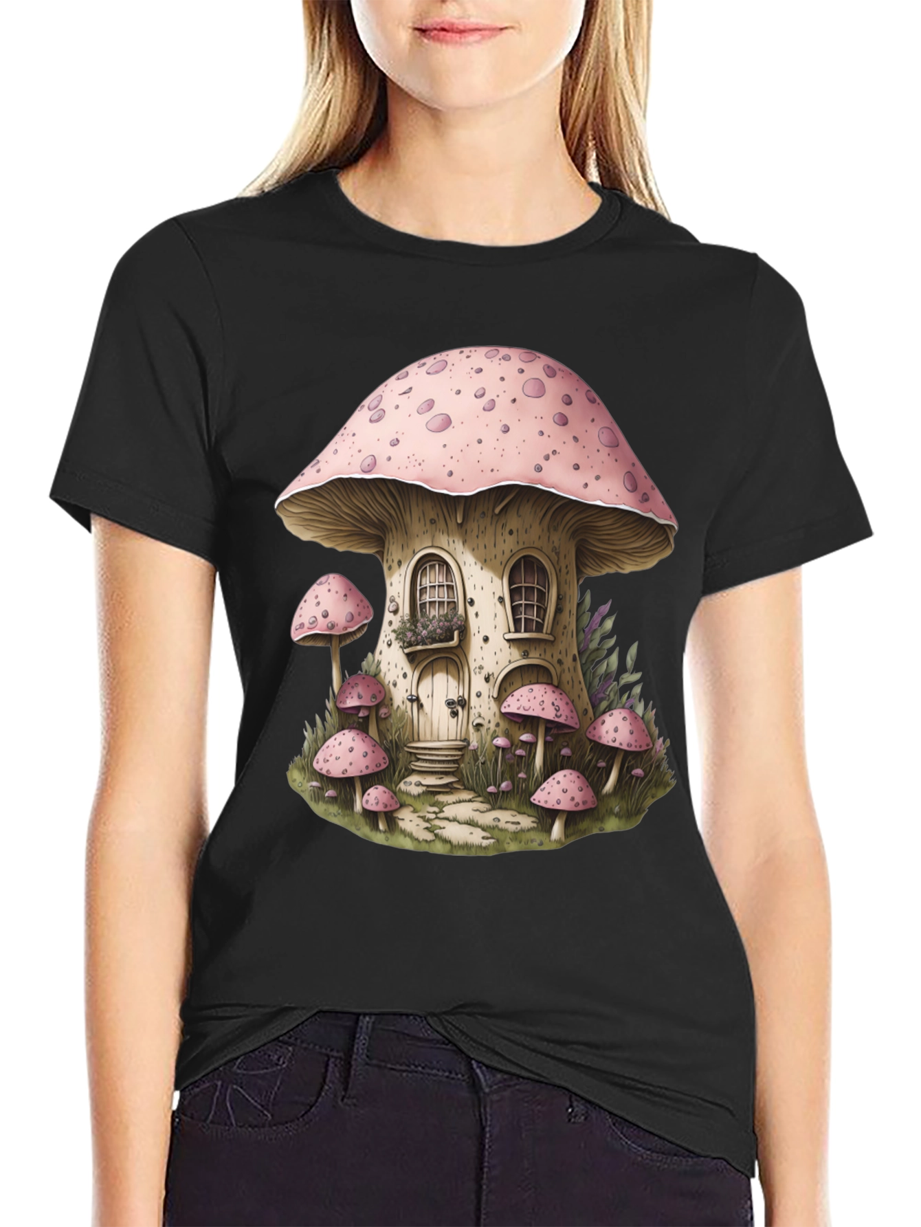 Mushroom House Graphic Tee - Whimsical Design