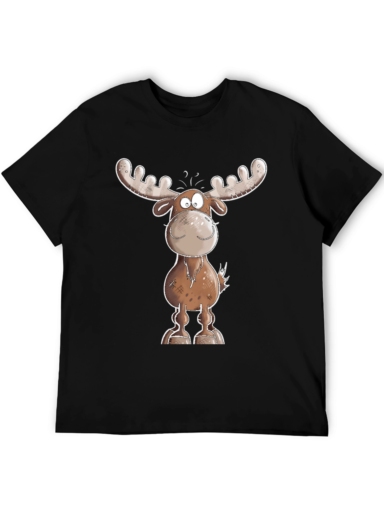 Cartoon Moose Graphic Tee - Black T-Shirt