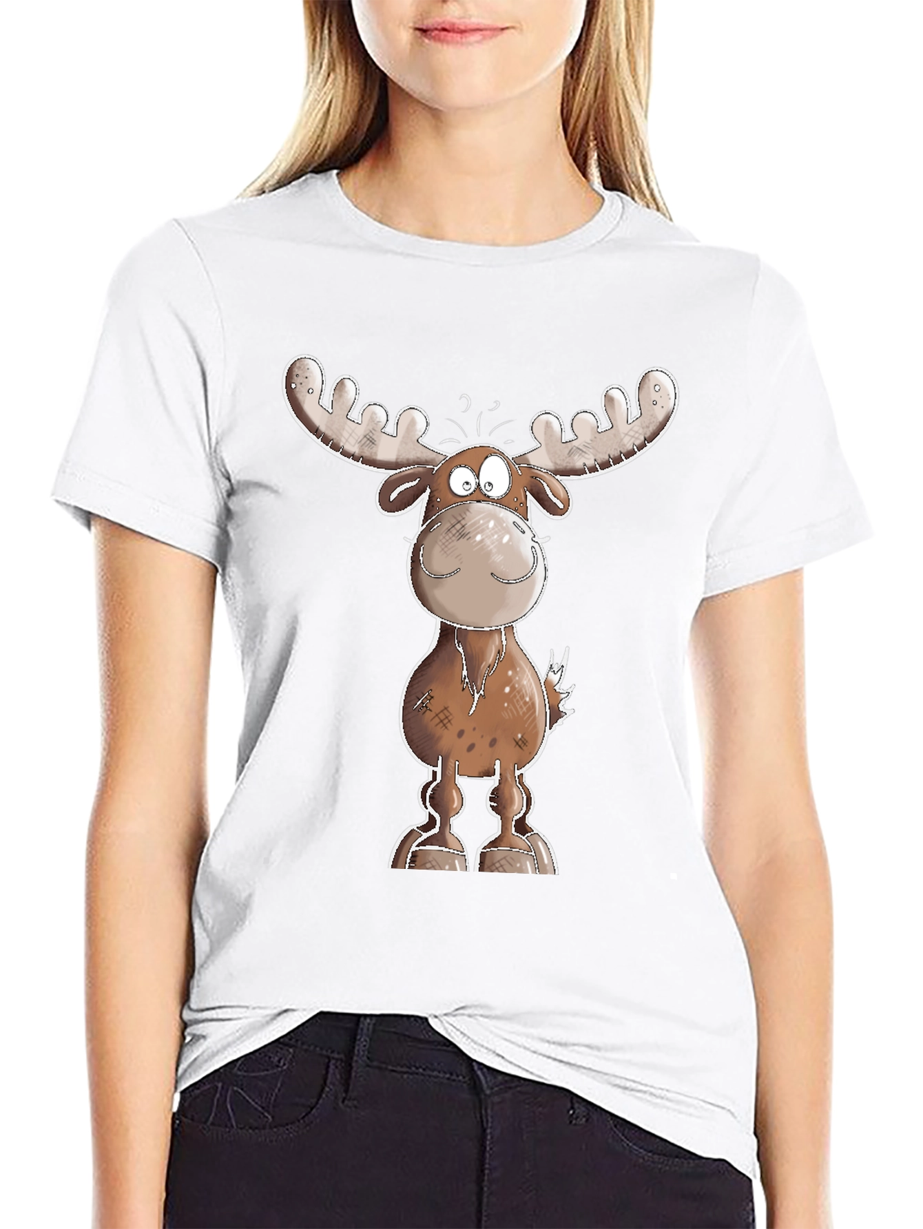 Cartoon Moose Graphic Tee - Black T-Shirt