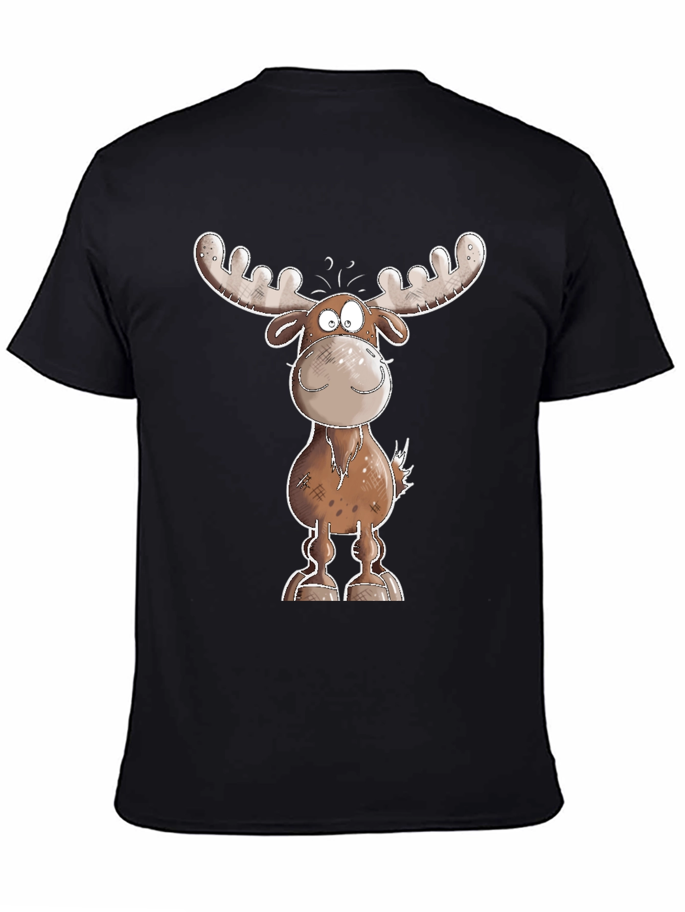 Cartoon Moose Graphic Tee - Black T-Shirt