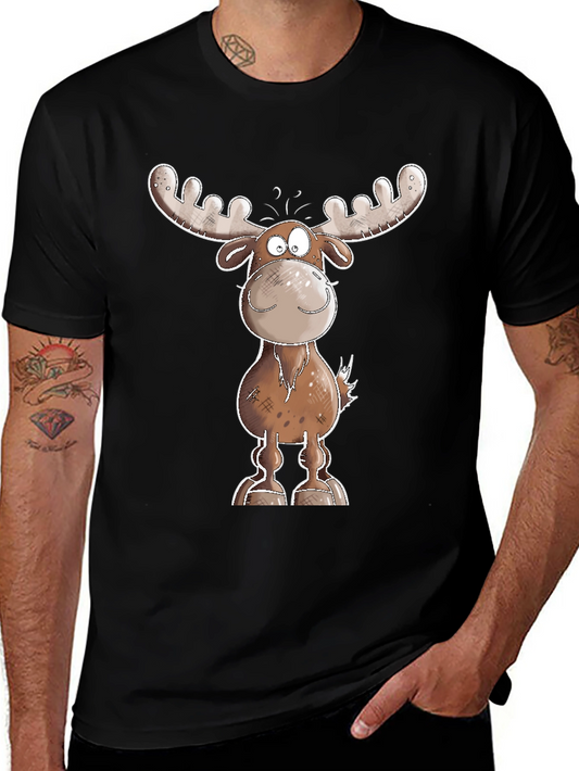 Cartoon Moose Graphic Tee - Black T-Shirt