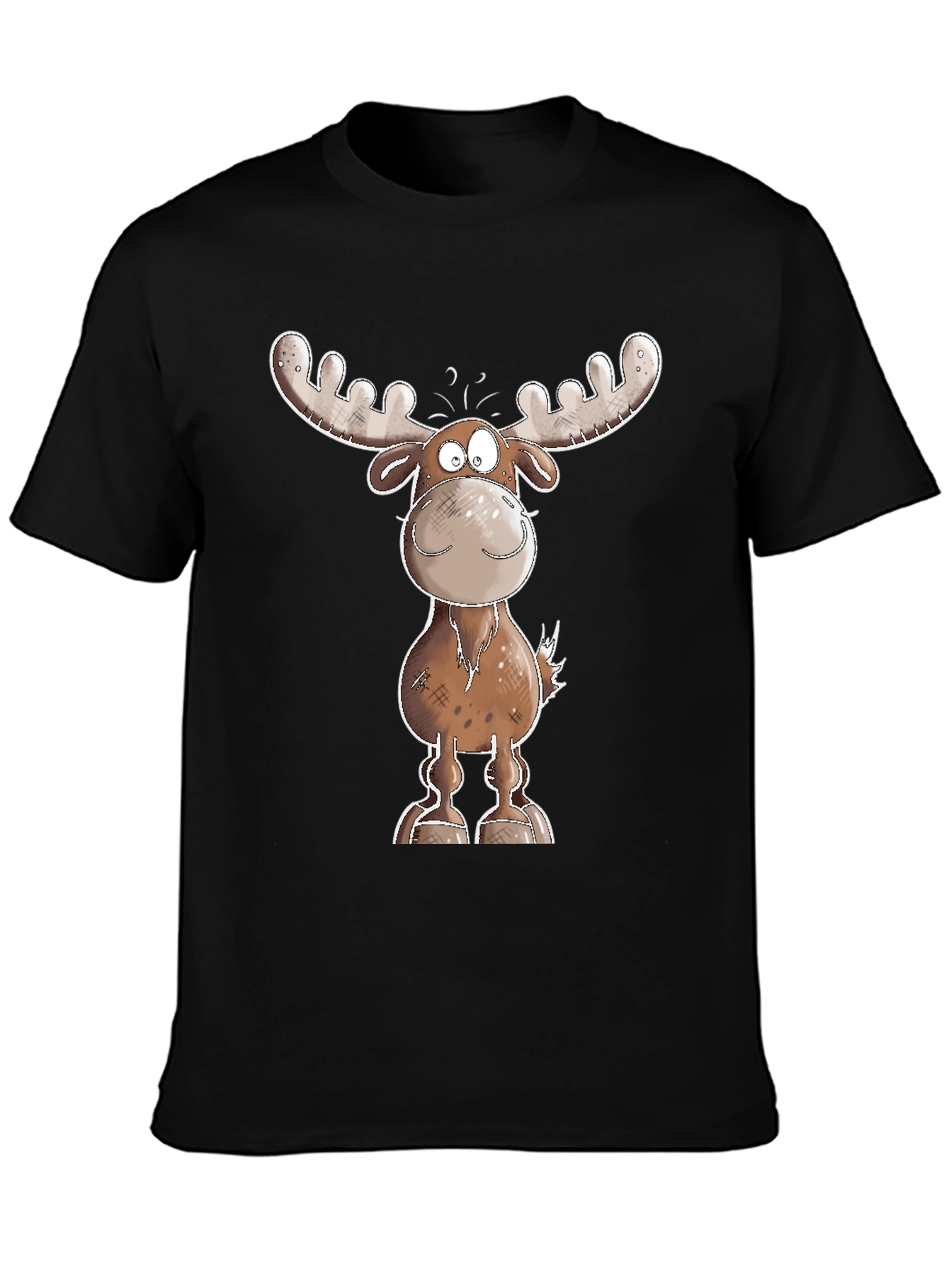 Cartoon Moose Graphic Tee - Black T-Shirt