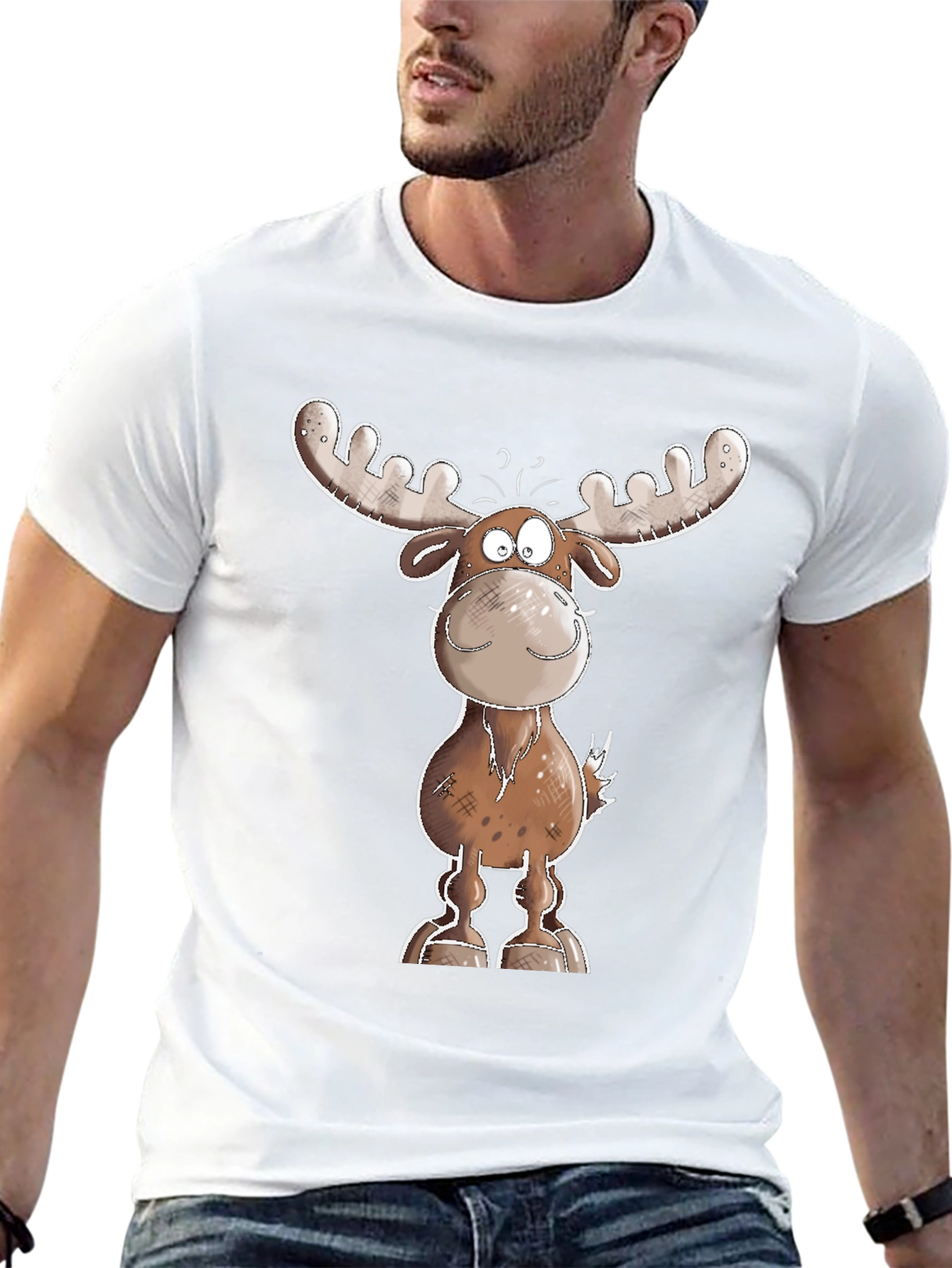 Cartoon Moose Graphic Tee - Black T-Shirt