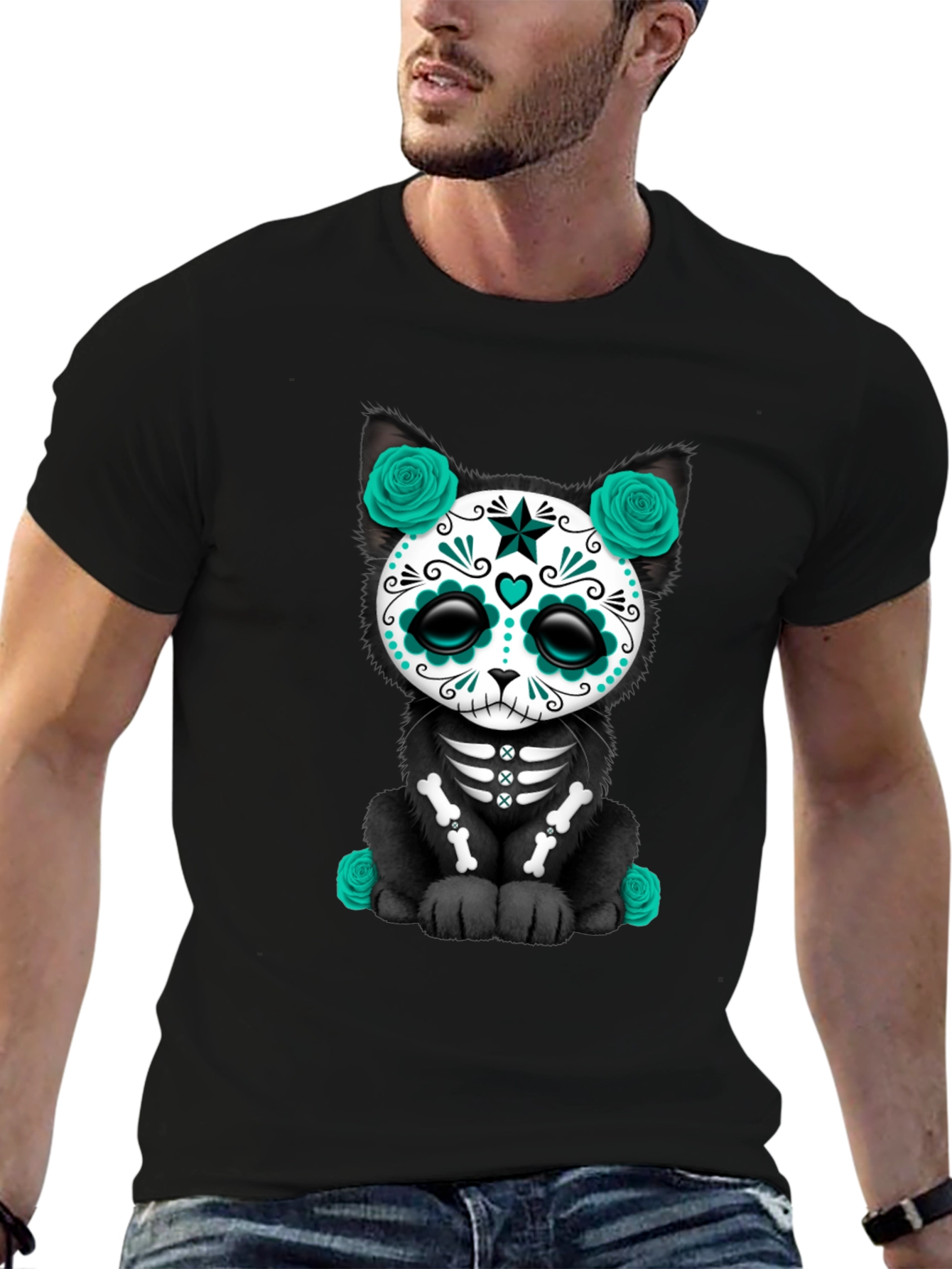 Day of the Dead Cat Graphic T-Shirt