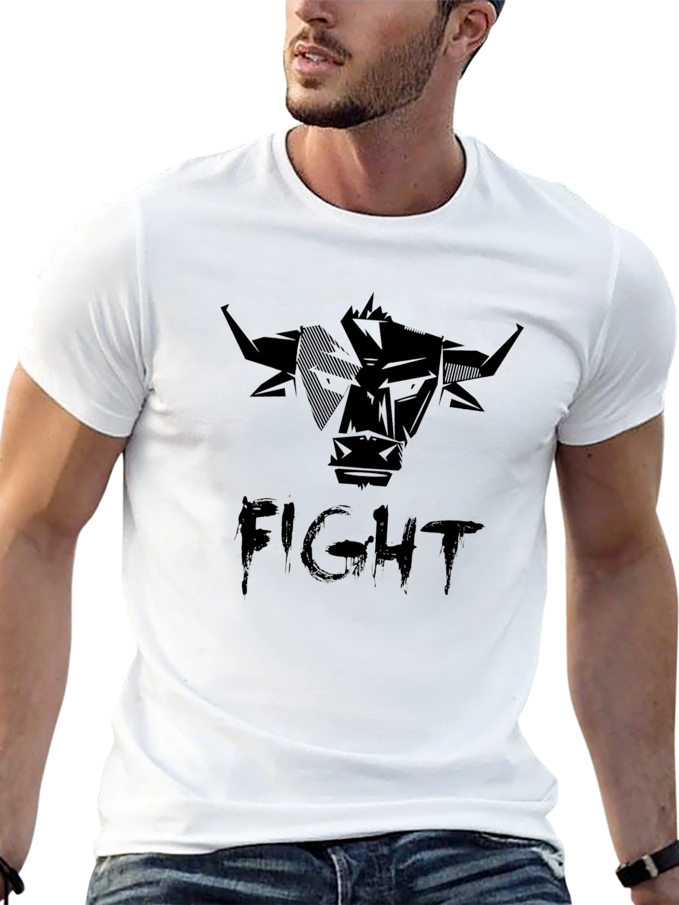 Mens Black Fight Bull Graphic Tee