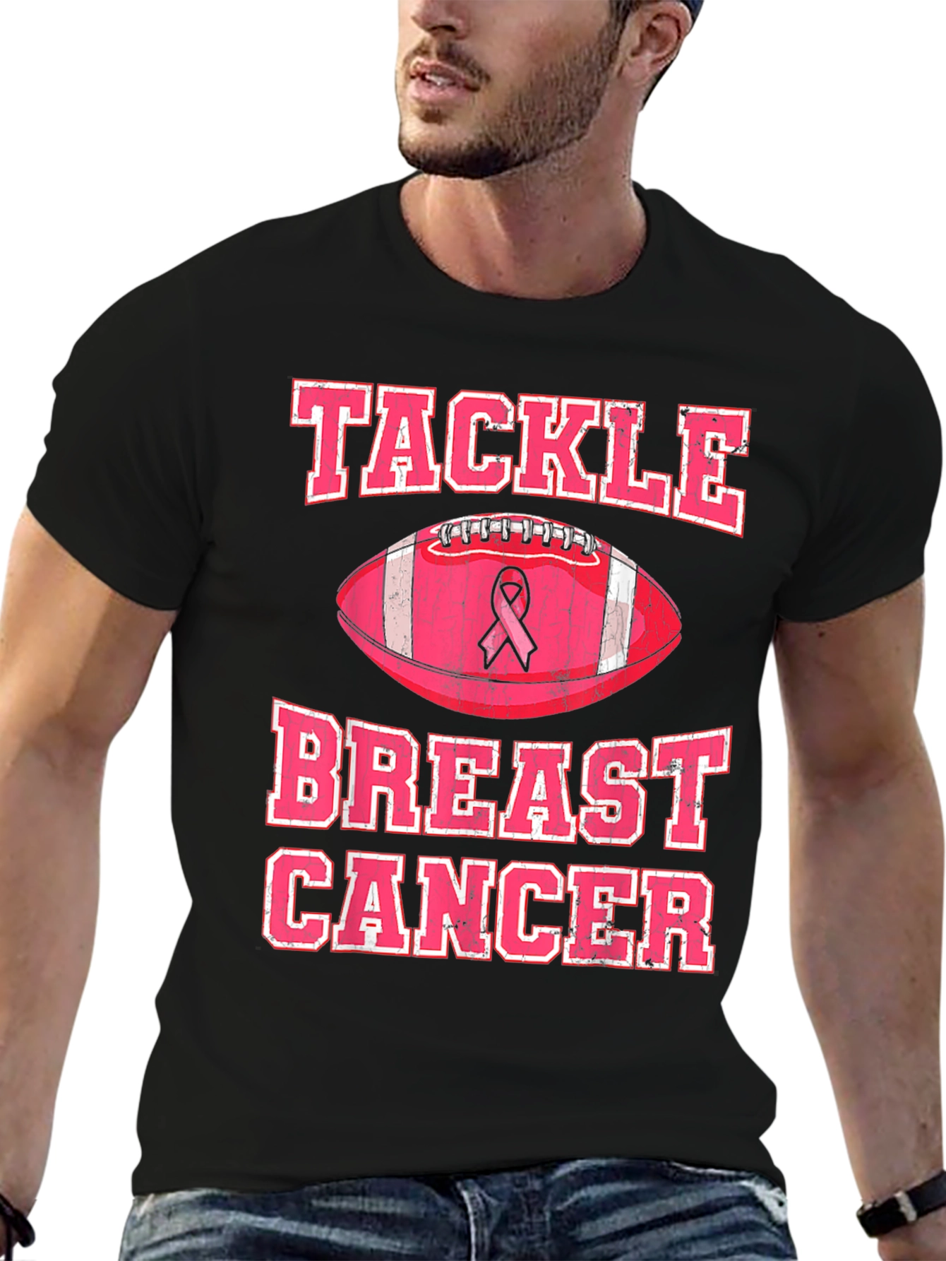 Tackle Breast Cancer Awareness Pink Football T-Shirt