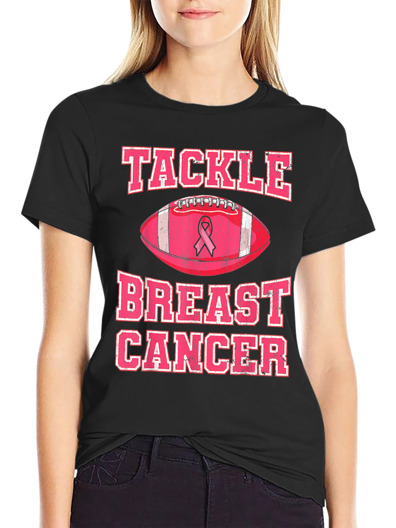 Tackle Breast Cancer Awareness Pink Football T-Shirt