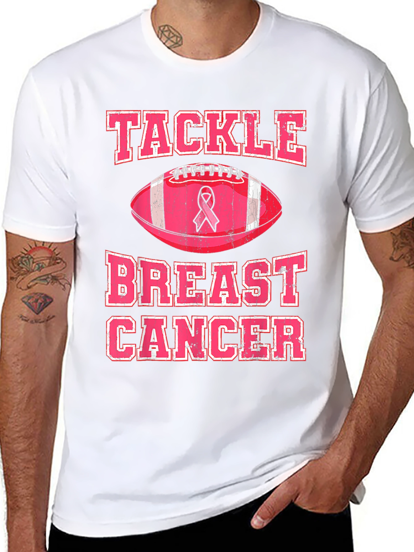 Tackle Breast Cancer Awareness Pink Football T-Shirt