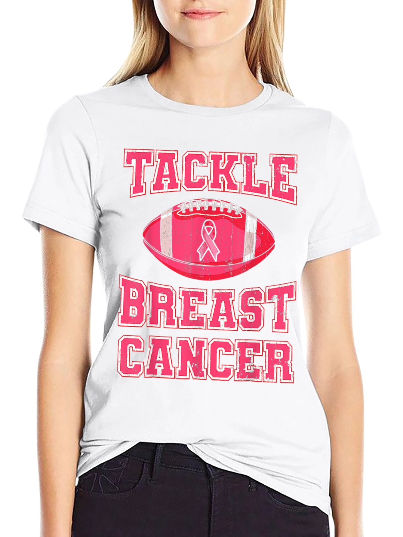 Tackle Breast Cancer Awareness Pink Football T-Shirt