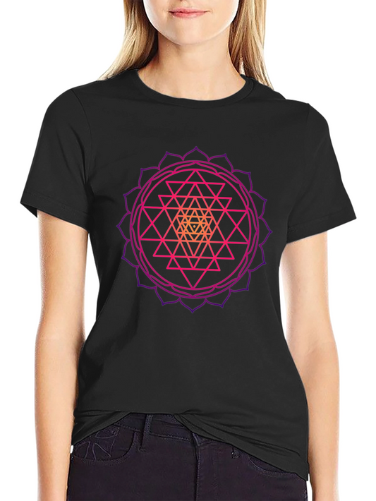 Geometric Mandala Graphic Tee - Black Cotton T-Shirt