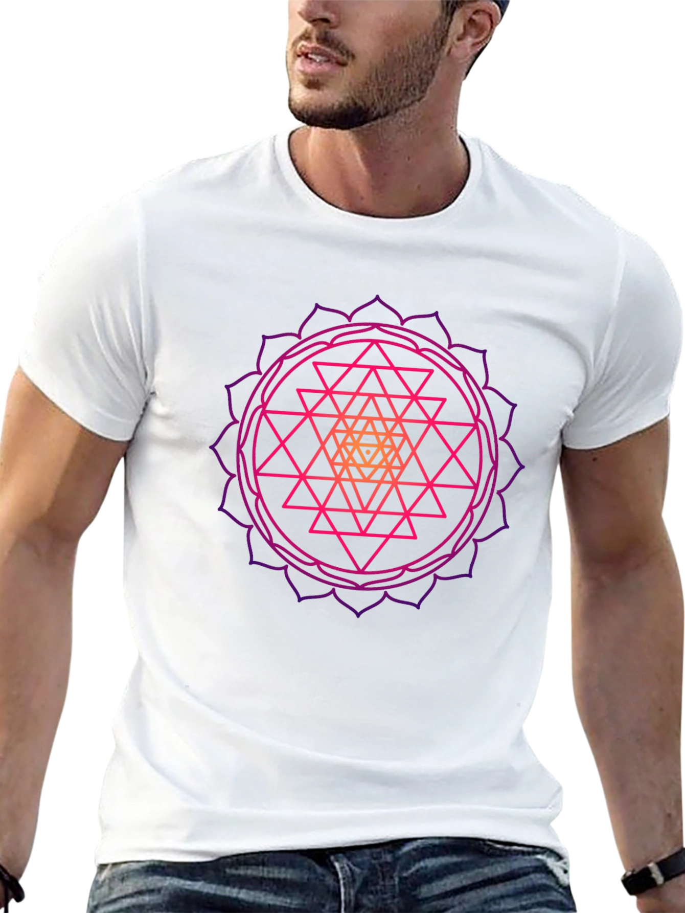 Geometric Mandala Graphic Tee - Black Cotton T-Shirt